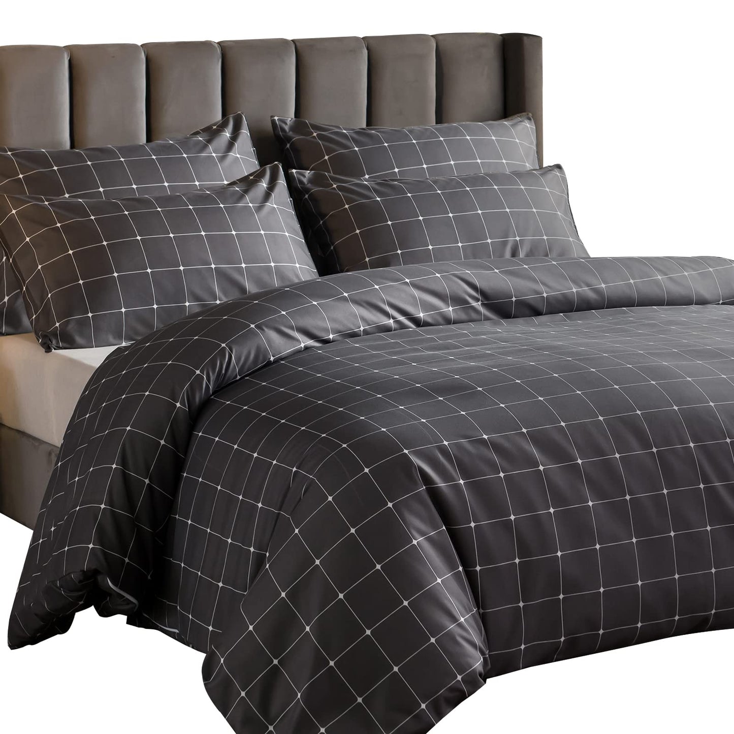 LAZZARO King Size Duvet Set, Non-Iron King Size Duvet Covers Bedding Sets, 3 Pcs with Zipper Closure 230 X 220 cm Charcoal