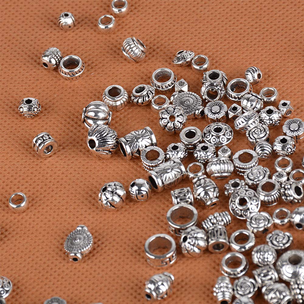 200pcs Silver Spacer Beads for Crafting - 100g Mixed Spacers Tibetan Spacer Beads Silver Beads for Jewelry Making DIY Necklaces Bracelets Making 200pcs Silver 1