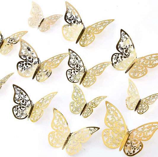 AIEX 24pcs 3D Butterfly Wall Stickers 3 Sizes Butterfly Wall Decals Room (Gold) Gold