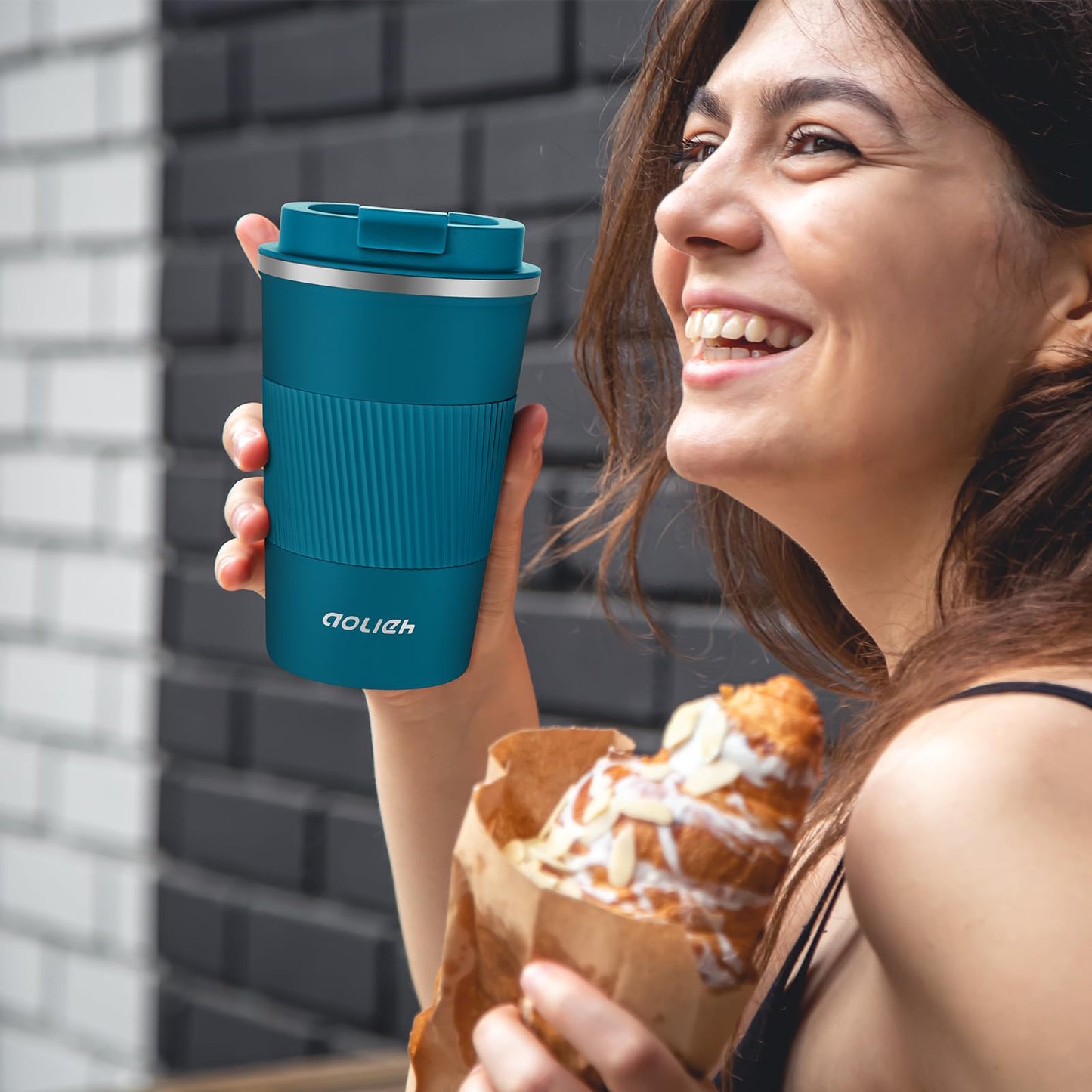 Aolieh Travel Mug, Insulated Coffee Cup,Double Walled Travel Mug Vacuum Insulation Stainless Steel with Leakproof Lid Eco-Friendly Reusable Cup for Coffee,Tea and Beer(Blue-380ML) Blue 380 ML