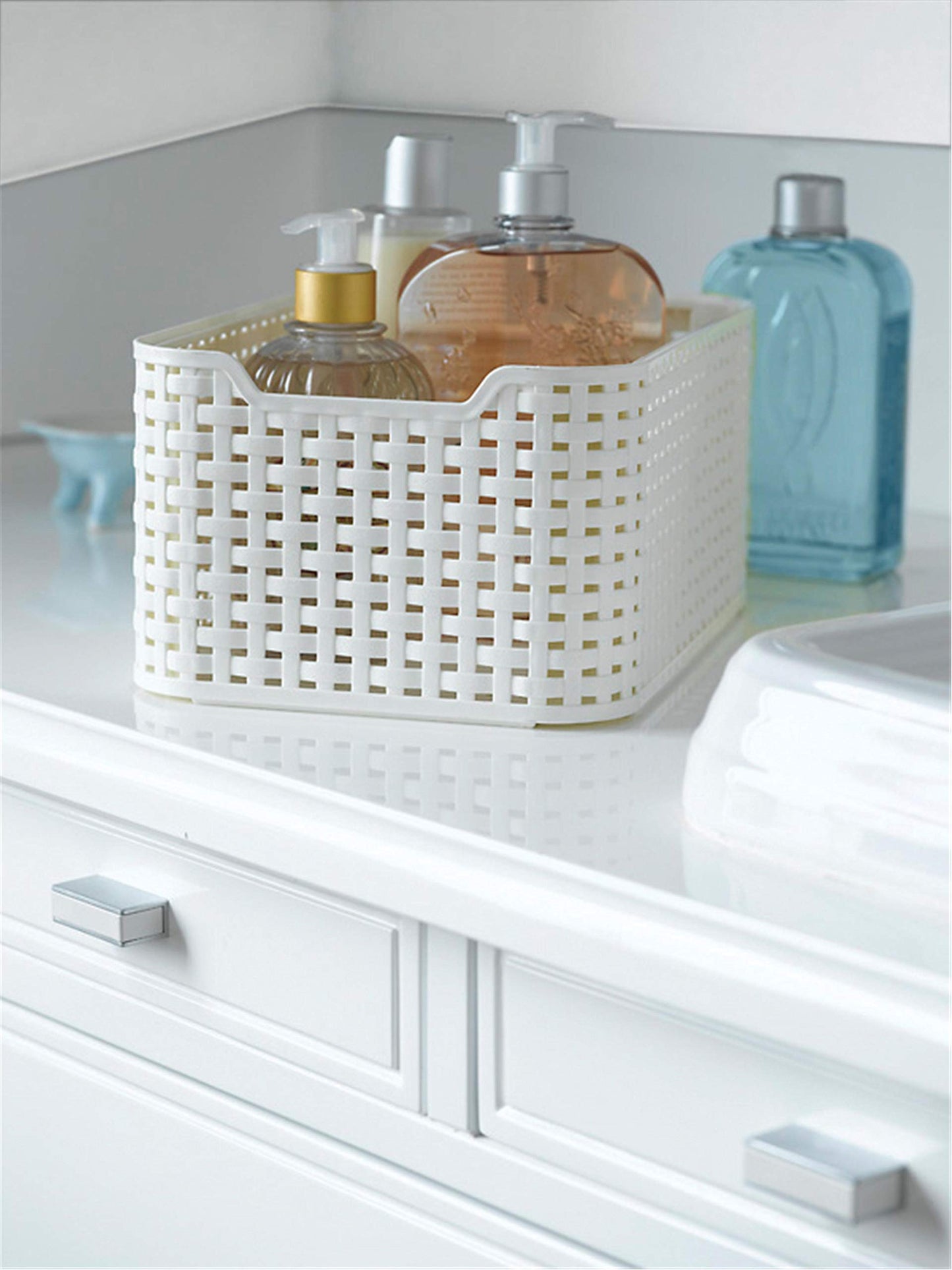 Curver Style Rattan Effect Kitchen, Living room, Bathroom, Bedroom, Utility Small Rectangular Storage Basket 6 Litres - White 6 Litre Vintage White Single