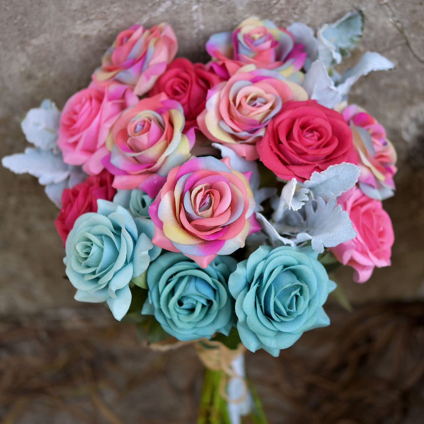 FiveSeasonStuff 10 Stems Real Touch Roses Artificial Flower Silk Roses ‘Petals Feel and Look like Fresh Roses' Bouquet of Flowers Floral Arrangements (Rainbow #17) #17 Rainbow