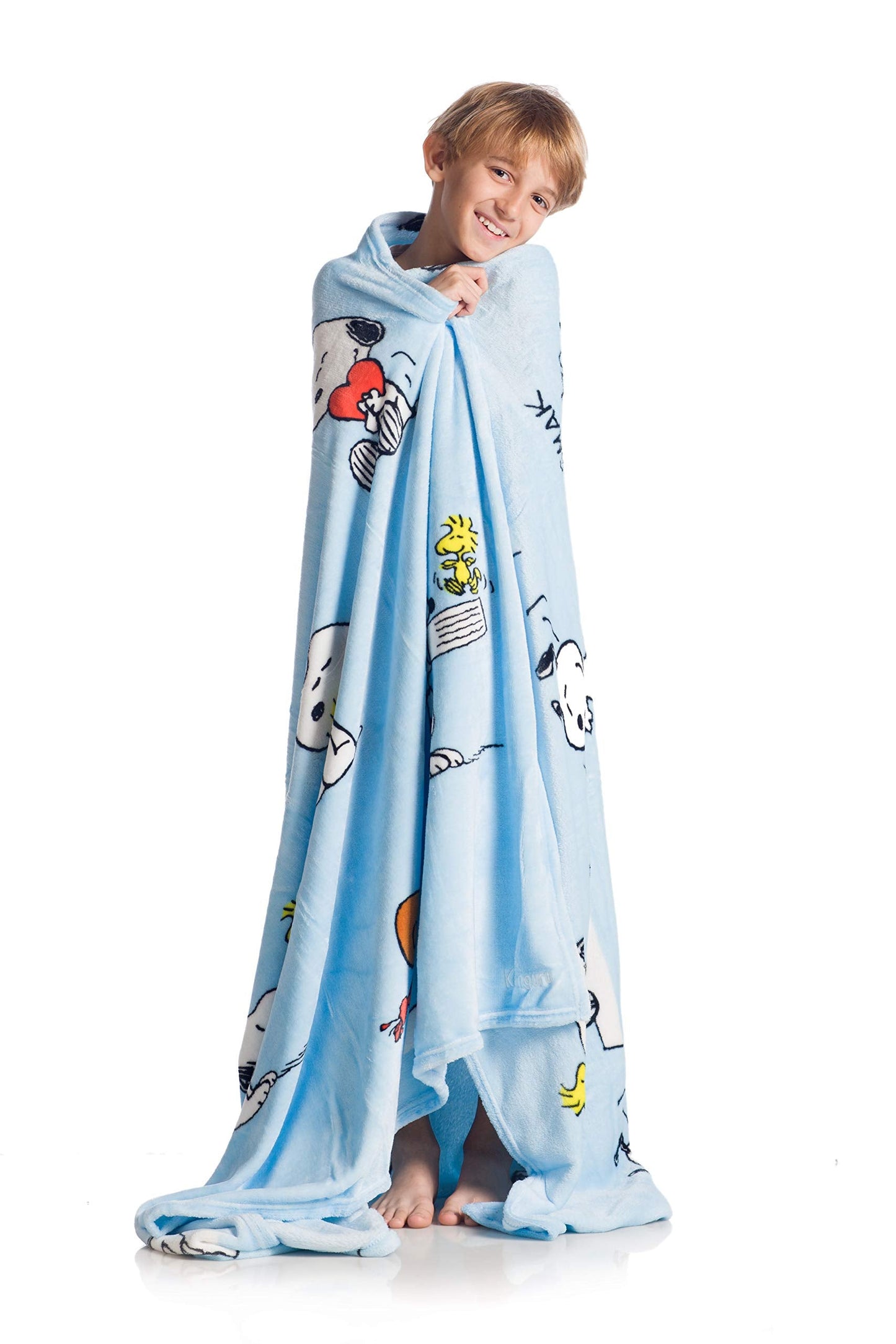 Kanguru Plaid Snoopy Throw Blanket, Fleece Blanket, Soft Blanket, Throws for Sofas, Blanket for Bed, Gift Ideas, Snoopy Gifts, Kids Bedroom Accessories, Light Blue, Size 130 x 170 cm Plaid Snoopy Light Blue