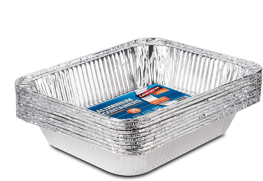 Large Disposable Aluminium Foil Trays Containers for Baking Roasting Broiling Cooking Food Storage & More Gastronorm Half Size Pans 32 x 26 cm Pack of 10 Pack Of 10 Trays