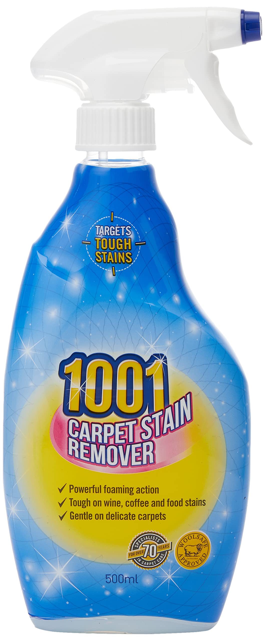 1001 Carpet Stain Remover, Tough On Stubborn Stains, Cleans deep into the carpet, Gentle On Rugs, Upholstery and Carpets, Leaves no residue, WoolSafe approved 500ml