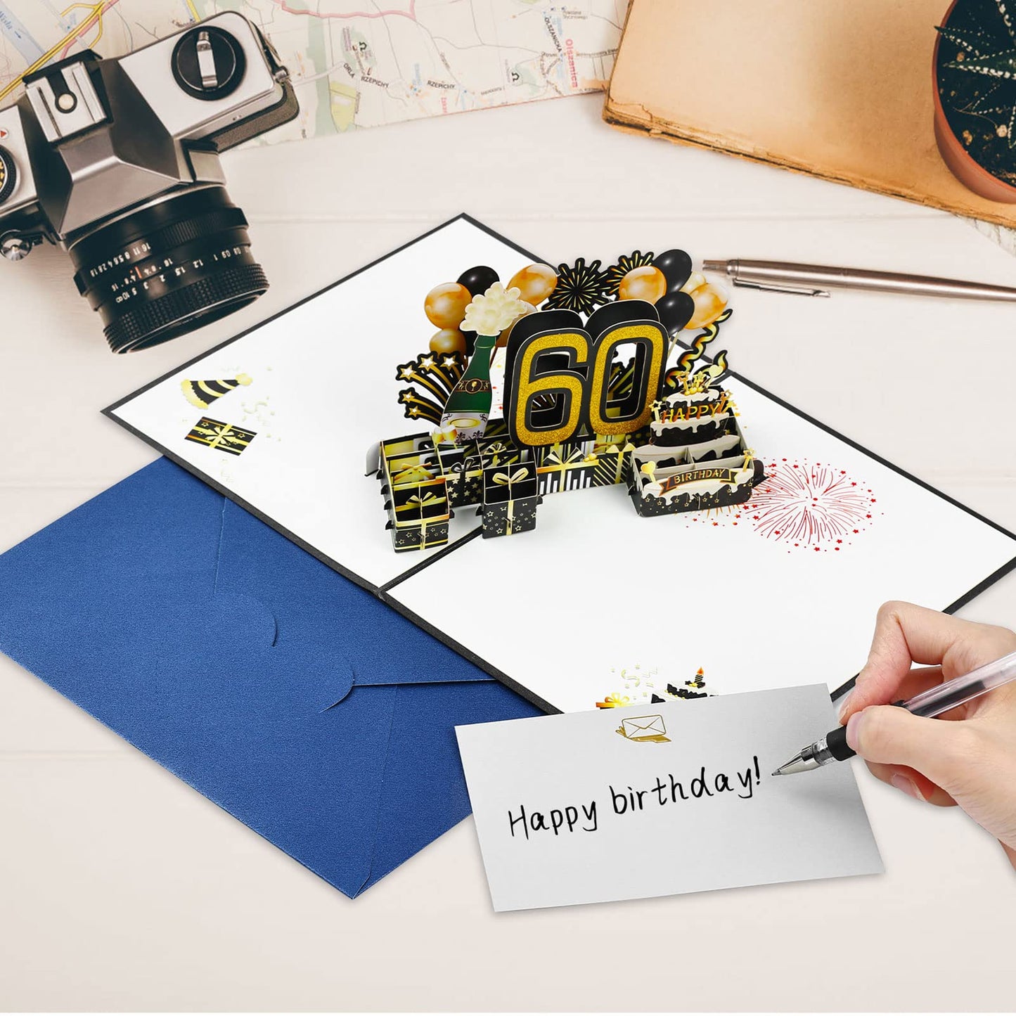 Joyoldelf 60th Birthday Cards for Men, 3D Pop up Birthday Cards for Women, Greeting Birthday Cards Mum with Envelope for Women Mothers Men Friends Romance Gift Card 60