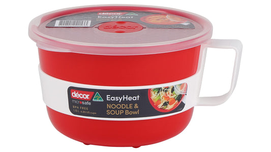 Décor Microsafe EasyHeat Bowl | Microwave Bowl Perfect for Soup, Noodles & Porridge | 1.15L Capacity - Red Noodle & Soup Bowl