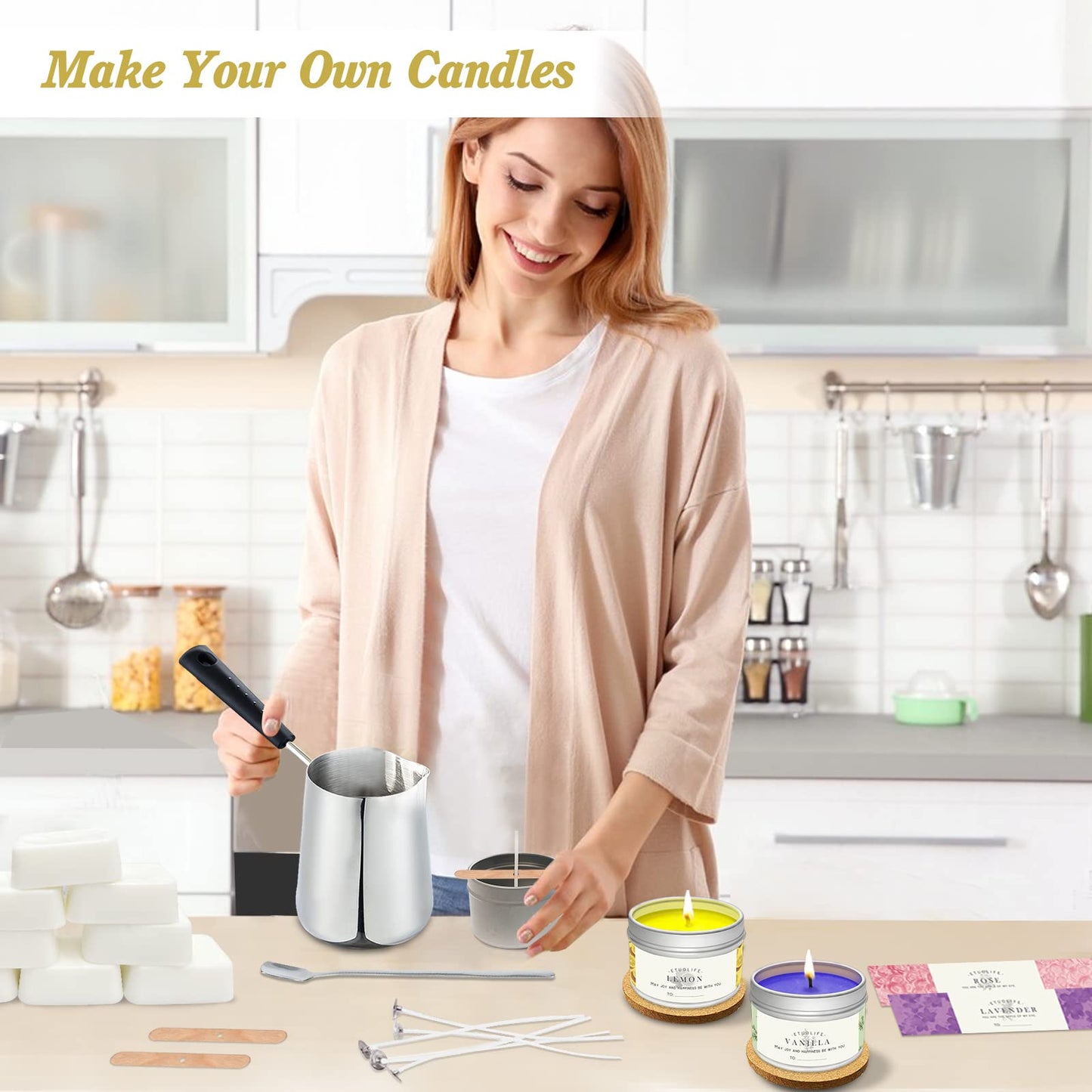 ETUOLIFE Candle Making Kits for Adults Beginners,Soy Wax for Candle Making,Candle Making Supplies Accessory,Make Your Own Candles,Melting Pot,Fragrance Oils,Candle Tins,Wicks,Dye Wax soy wax candle making kit