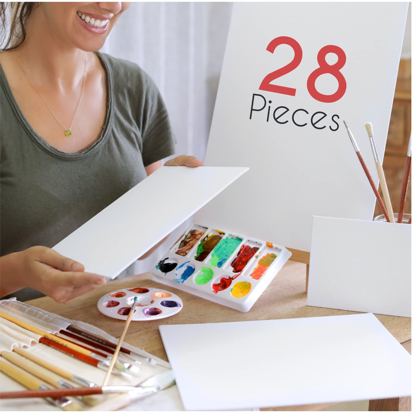 Canvas for Painting Large Set of 28 Pieces - 7 x 13x18 + 20x25 + 7 x A4 (24x30cm) + 7 x A3 (30x40cm) - Set of Blank Canvases for Oil Paint or Any Other Paints - Acid-Free Cotton