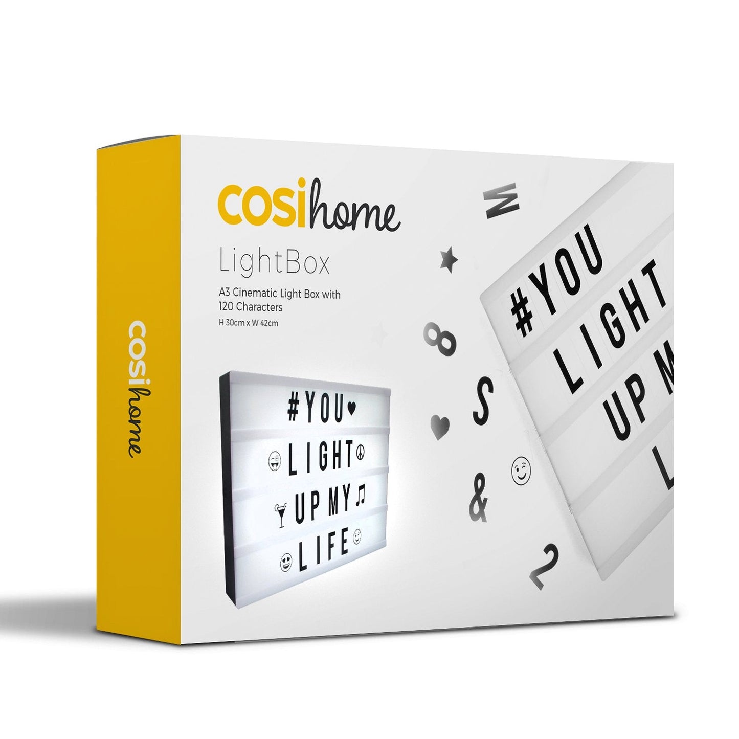 Cosi Home A3 Cinematic Light Box with 120 Letters, Emoji, Smilies and Symbols - Personalise Your own Message - Battery and USB Power