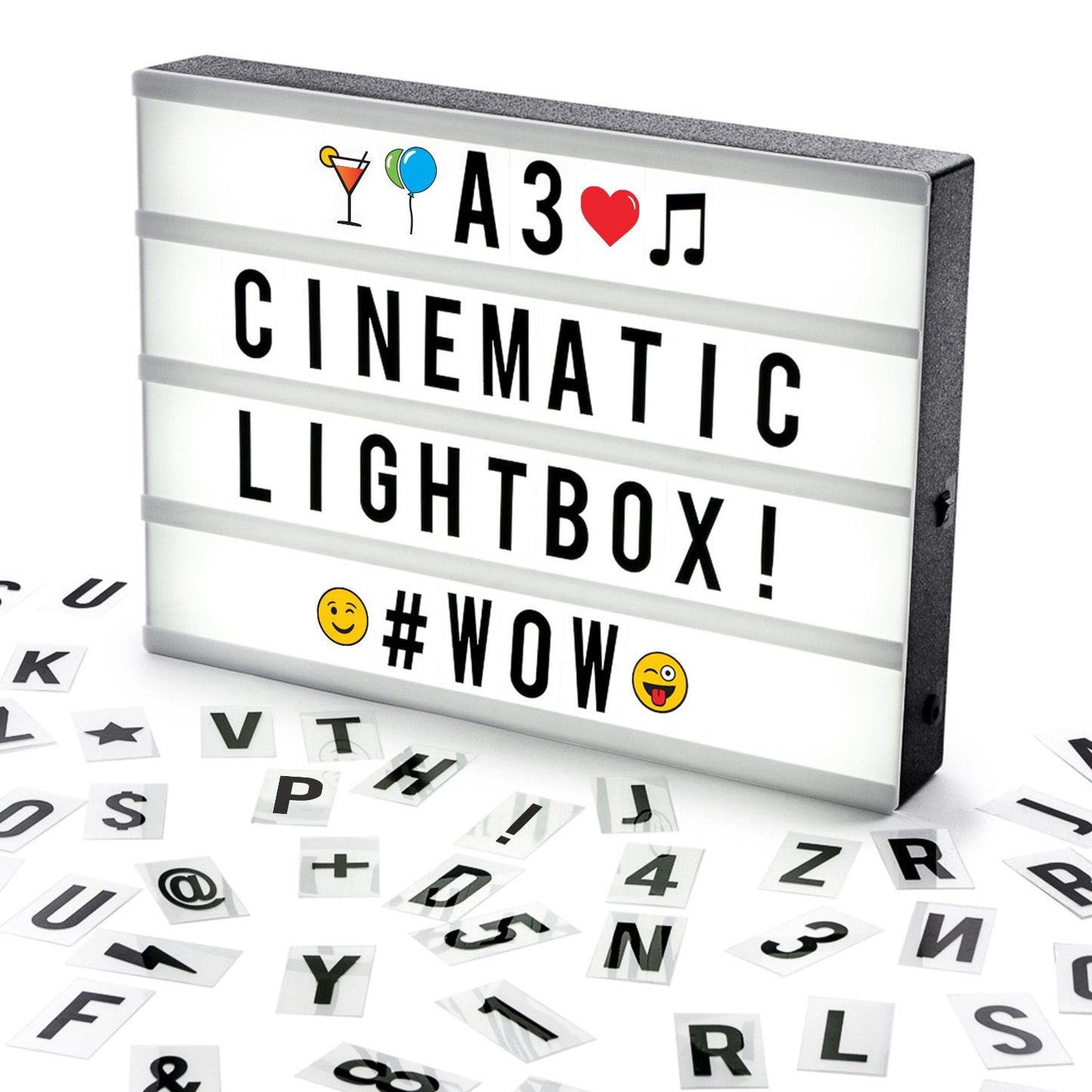 Cosi Home A3 Cinematic Light Box with 120 Letters, Emoji, Smilies and Symbols - Personalise Your own Message - Battery and USB Power