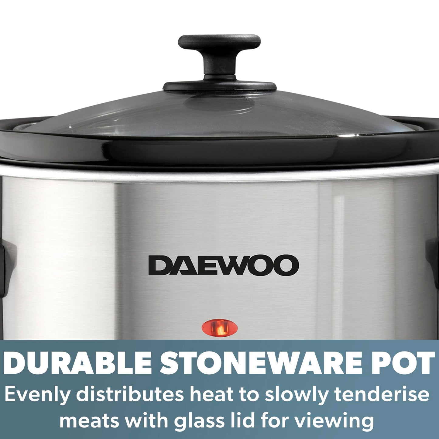 Daewoo Stainless Steel Slow Cooker With 3 Heat Settings And Power Indicator, Dishwasher Safe and Carry Handles With Raised Feet, Easy Clean, 1.5-Litres 1.5L