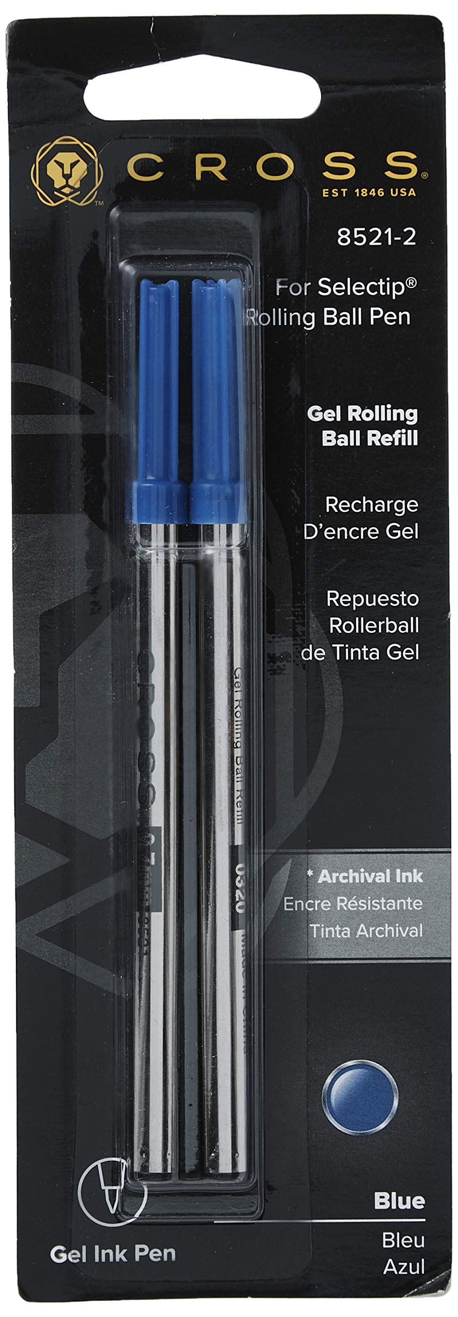 A. T. Cross Gel Rollerball Pen Refills Blue 2 Blister Packaging with Refill for all Selectip Pens 2 Count (Pack of 1)