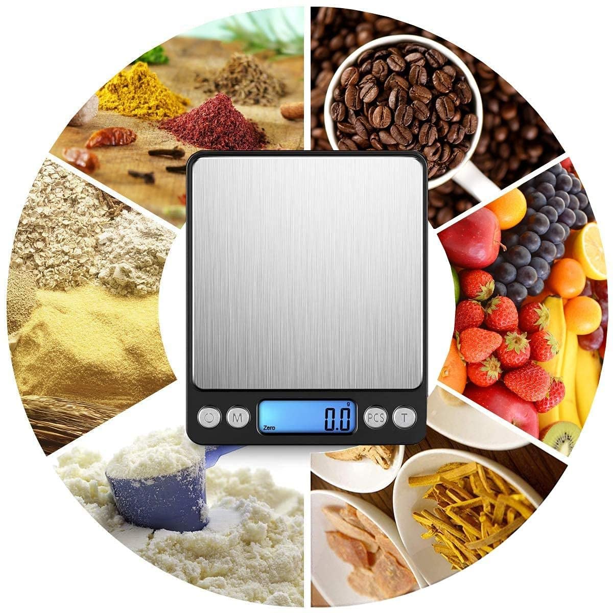 Digital kitchen Scales 3000g / 0.1g High-precision Mini Food Scales with Backlit LCD Display Stainless Steel Multifunctional Scale With 2 Weighing Pans Batteries Included(Pocket Scale 3kg)