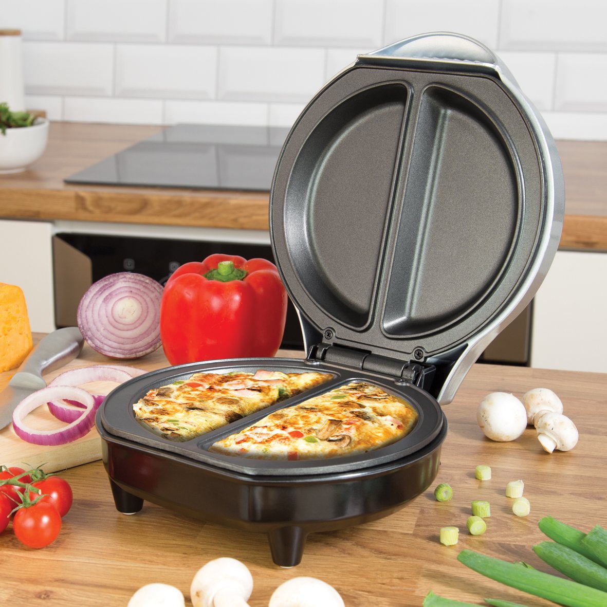 Dual Omelette Maker Electric - Easy Clean Non-Stick Cooking Plate - Makes Healthy Omelettes, Scrambled & Fried Eggs - Featuring Ready Indicator Light & Cool Touch Handle