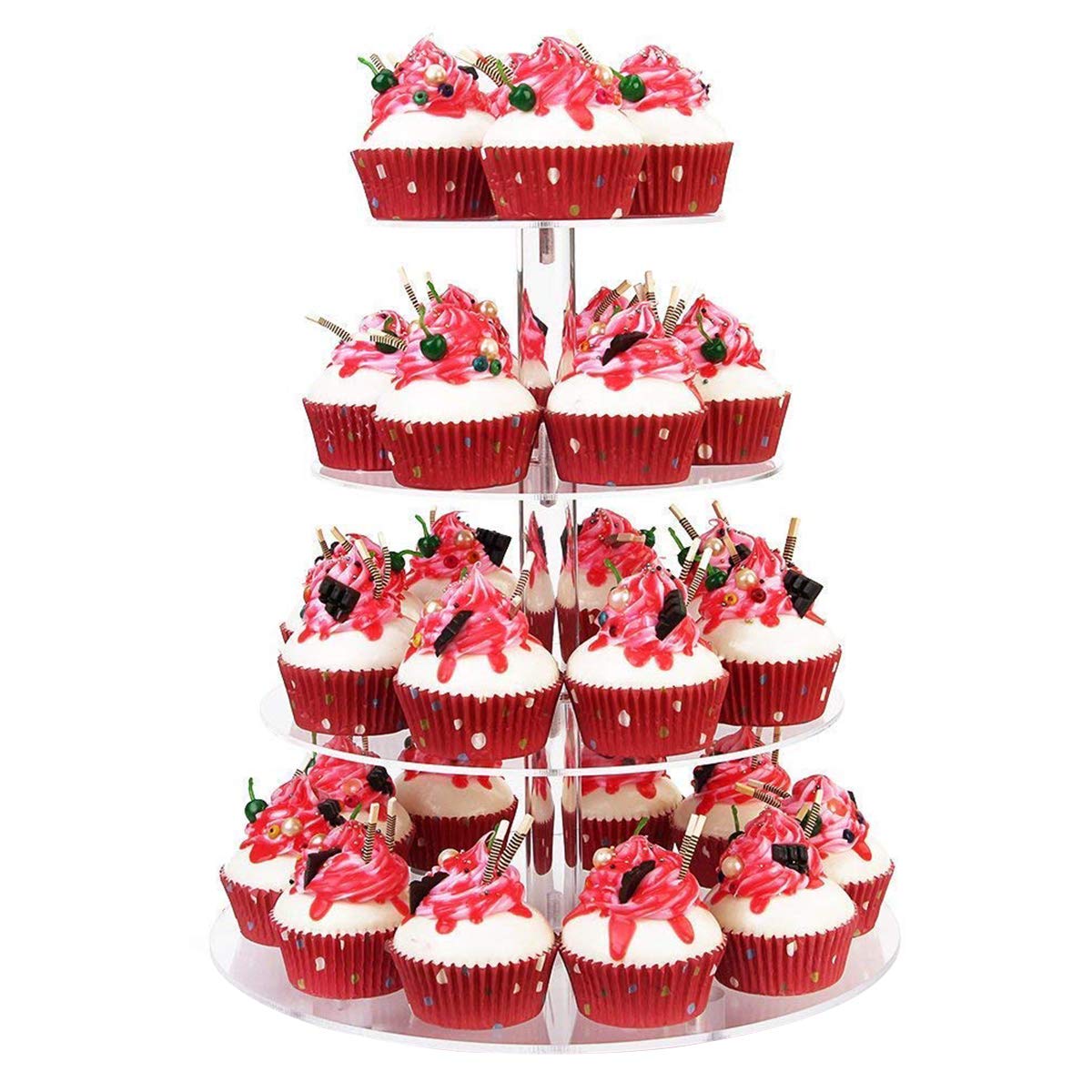 Cupcake Stand, ULIFEME 4 Tier Cake Stands, Round Acrylic Display Stands Cupcake Tower for Wedding, Birthday & Party, 6'' / 8'' / 10'' / 12'' Diameter Round Stand, 4 Inch Height, 4mm Thickness Acrylic