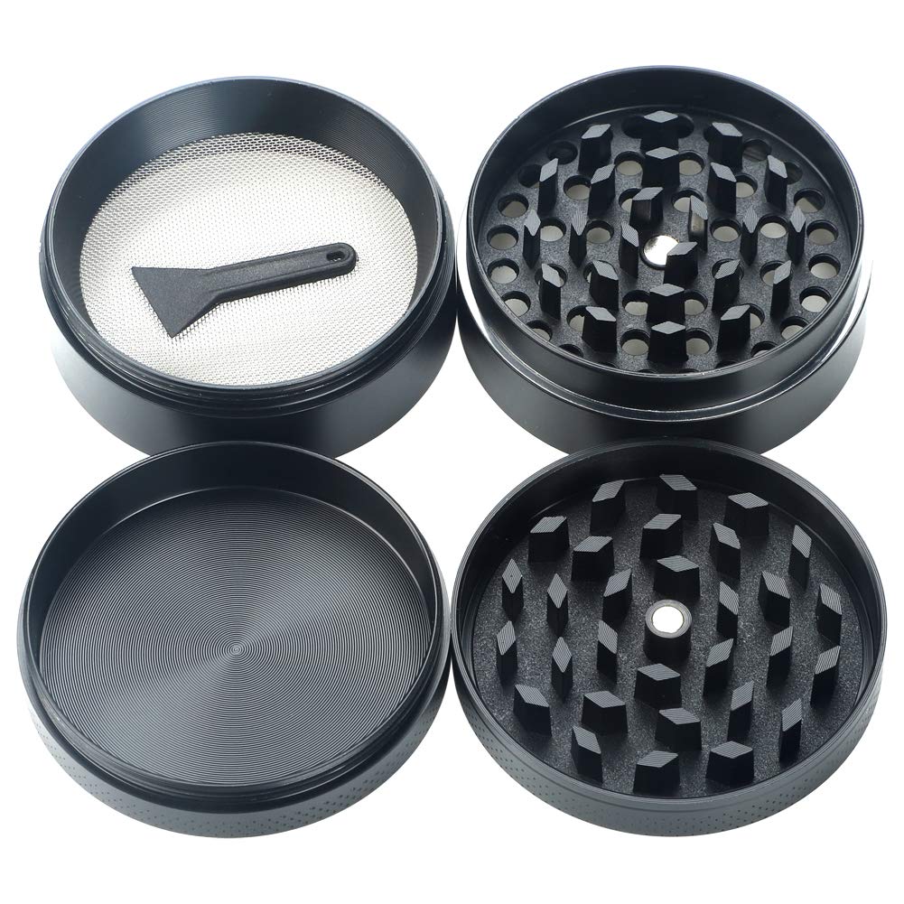 H&S Herb Grinder Metal 4 Piece 2.2" Pocket Grinder Spice Mini Crusher Mill with Pollen Catcher and Magnetic Lid