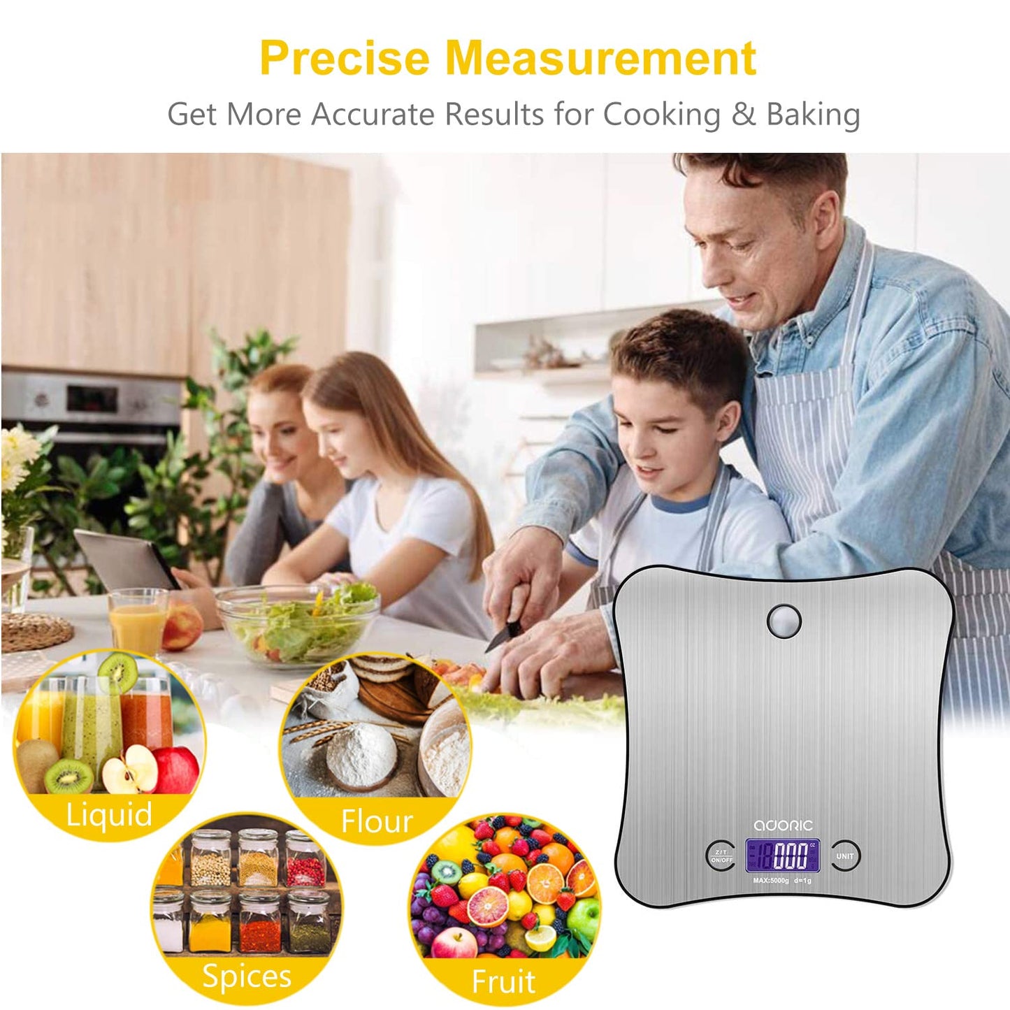 Kitchen Weighing Scales Digital,Adoric Cooking Scales Stainless Premium Steel Larger Platform Can Hang on The Wall Silver