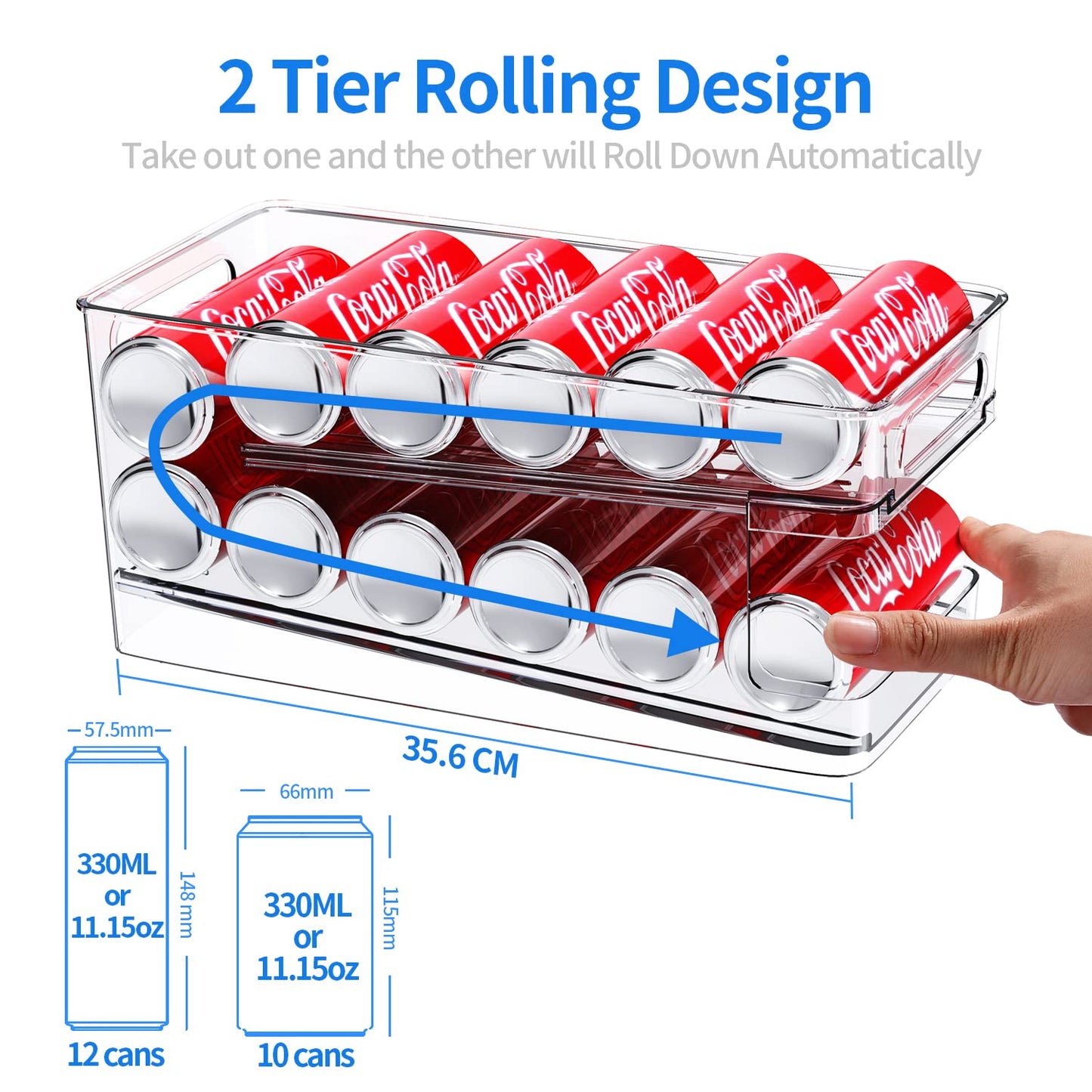 BingoHive Rolling Can Dispenser Fridge Beer Can Organiser Soda Can Dispenser for Fridge Kitchen Cupboard Pantry Countertop 10 Standard Size 330ML Beer Soda Pop Cans Storage Storage Pantry Organisation