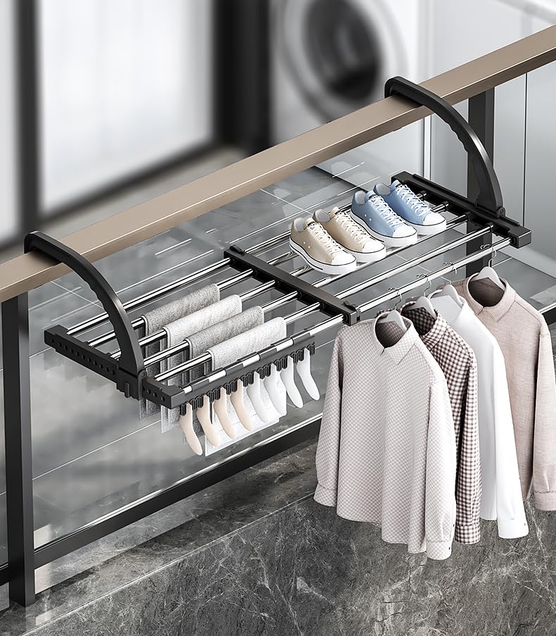 ANEWSIR Radiator Clothes Airer Clothes Drying Rack, Stainless Steel Extendable Foldable Airer Indoor (51-95 cm), Wind-proof Socks Hanger Rack Included. 51-95cm