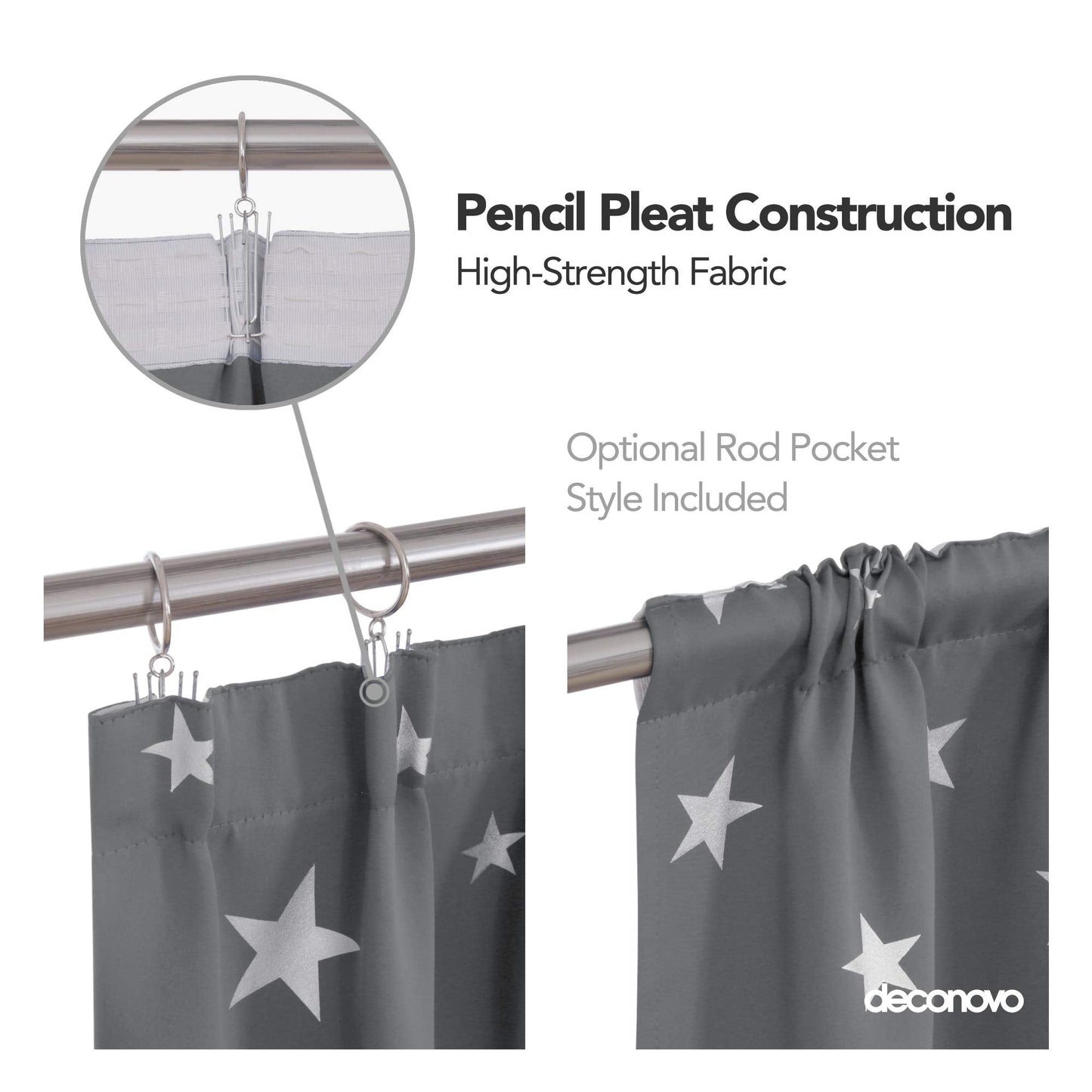 Deconovo Super Soft Thermal Insulated Pencil Pleat Star Printed Blackout Curtains for Bedroom 46 x 72 Inch Light Grey 2 Panels 2x W46"xL72"