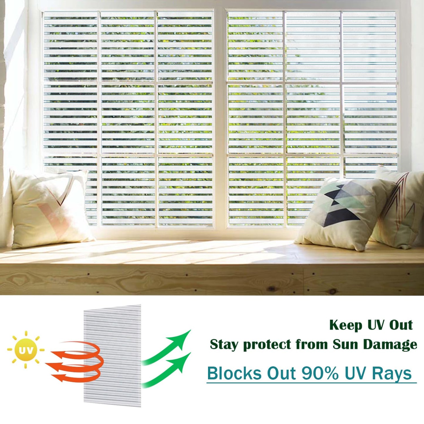 Zindoo Window Films Privacy Non-adhesive Office Glass Stripe Film Static Cling Privacy For All Kinds of Smooth Glass Surface Window Sticker 44.5 X 200CM Matt 44.5*200cm