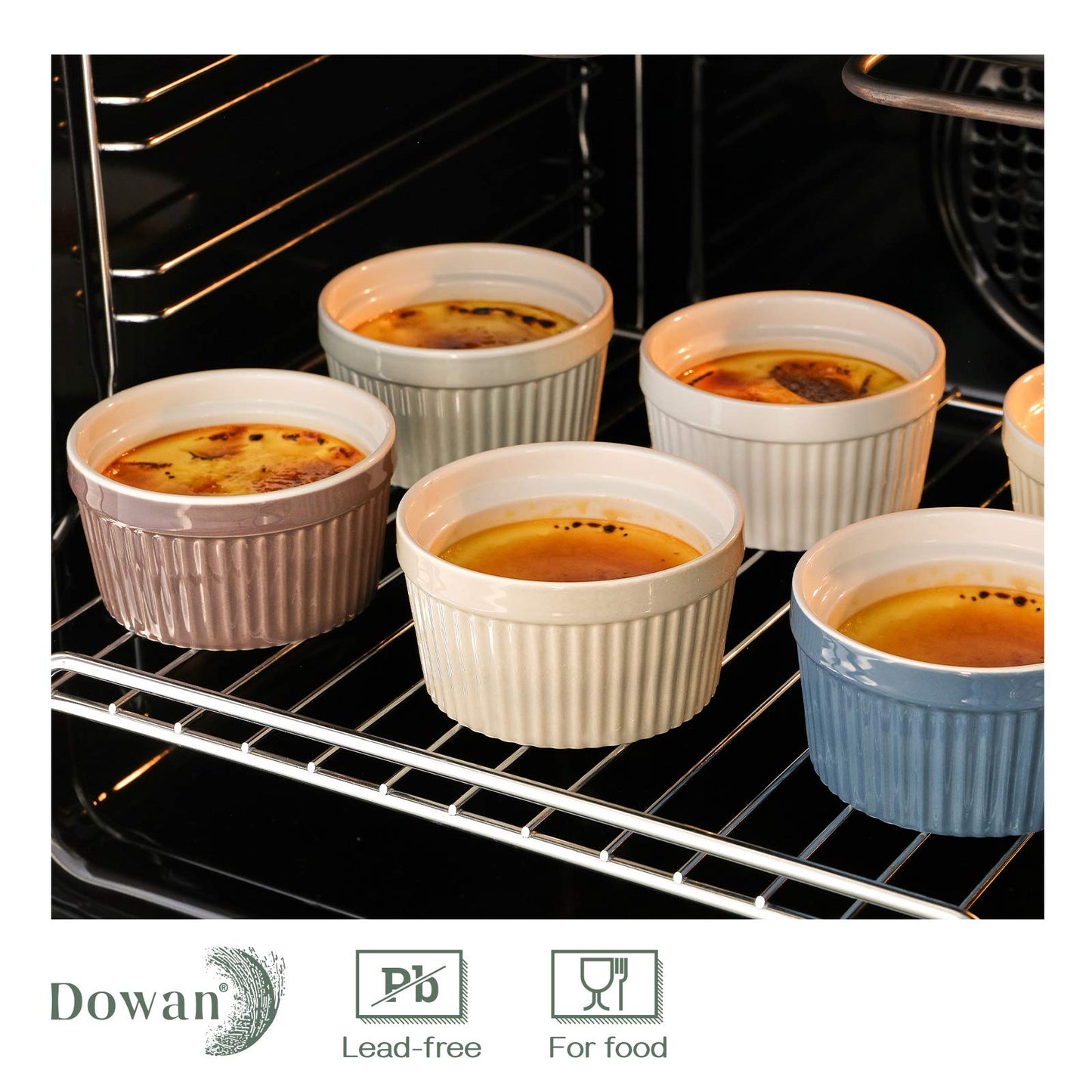 DOWAN Ramekins Set of 6, 235 ml/8 oz Porcelain Soufflé Dishes for Creme Brulee & Muffin, Baking Dishes for Cake & Pudding & Ice Cream, Mini Bowls for Dips, Sauces, Snacks and Fruits, 4 x 2.1 in-Multi 8oz Multi