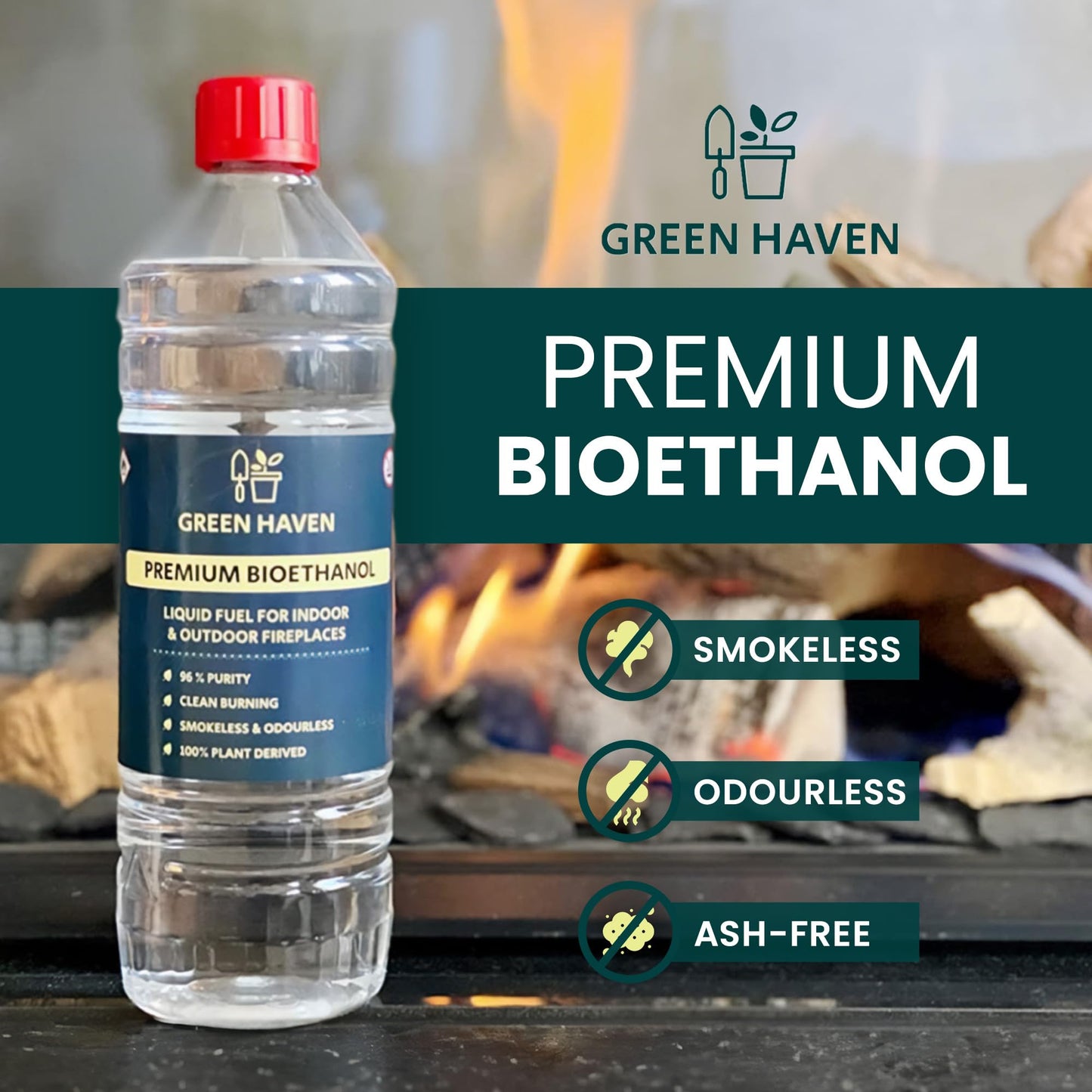 GREEN HAVEN 2L Premium Bioethanol Fuel for Fireplace – Bio Ethanol Liquid Fuel for Fires Pits | High Purity Clean Burning Fuel | Bioethanol Fuel Liquid for Indoor and Outdoor | Bio Fuel Ethanol Fire 2 Litre