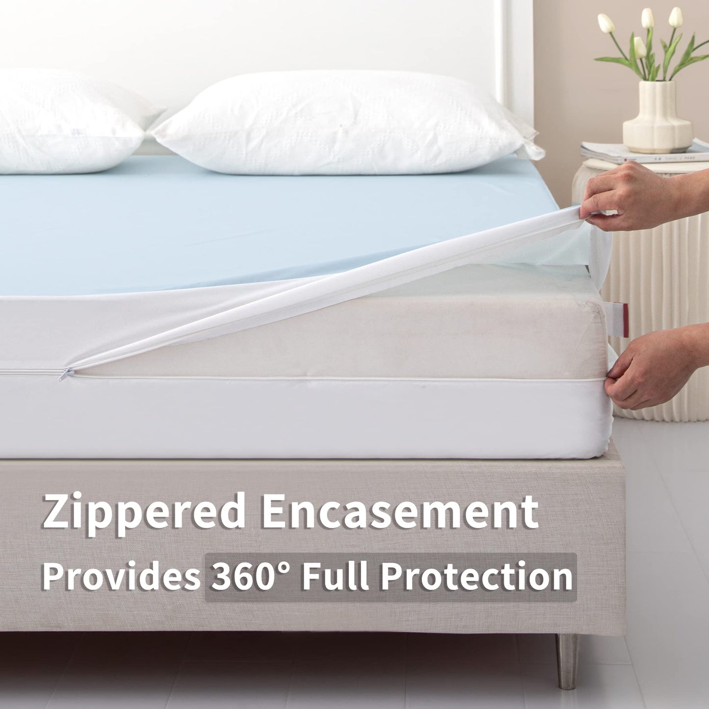 JET'S HOME Double Waterproof Mattress Protector With Zipper - 6 Sided Anti Bed Bug And Dust Mite Mattress Encasement - Washable Zippered Mattress Cover (135x190X30CM) Double(135x190x30cm)