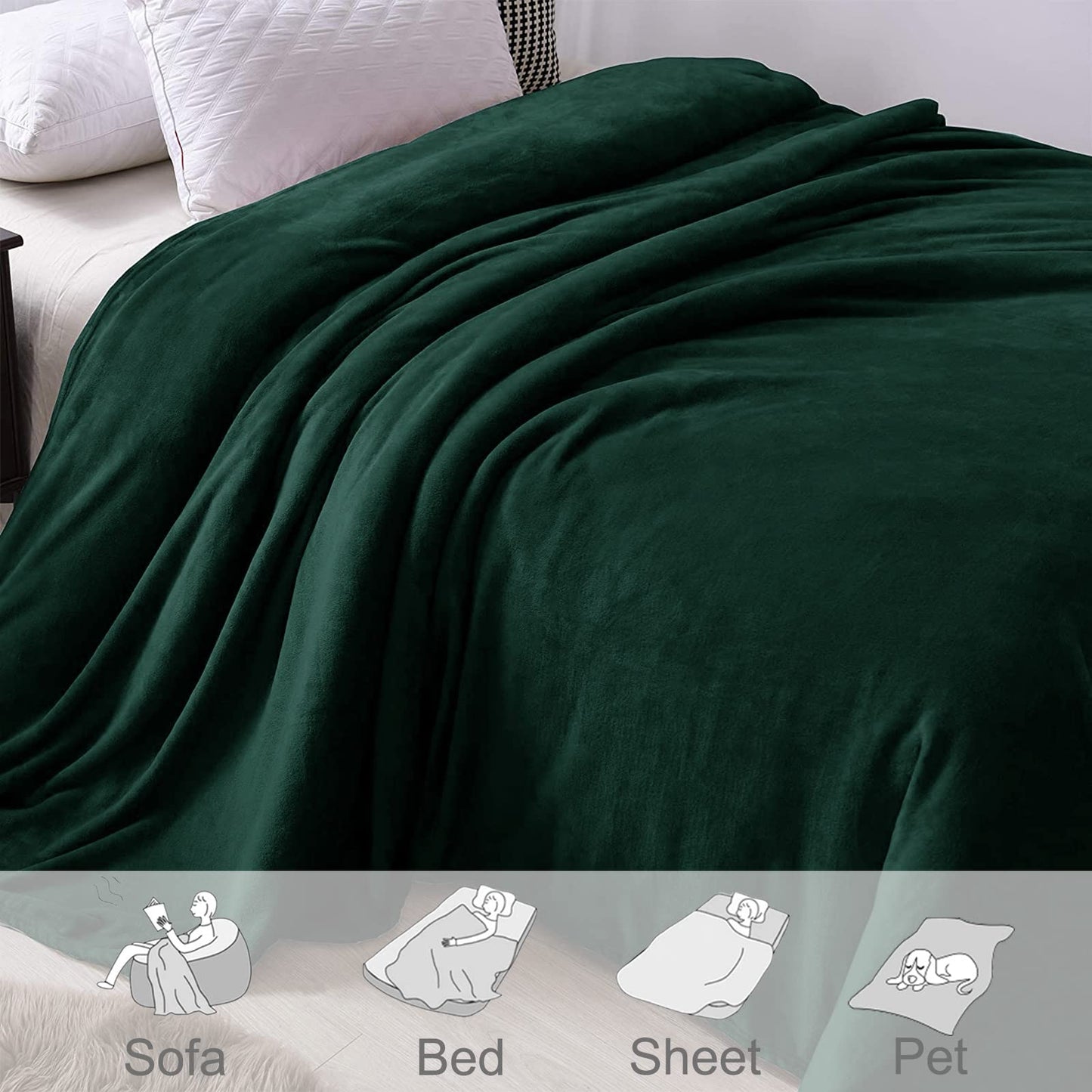 Exclusivo Mezcla Queen Size Blanket, 230 x 230 CM Fleece Velvet Plush Bed Blanket, Soft, Lightweight, Warm and Cozy Blanket as Bedspread, Coverlet, Bed Cover, Forest Green Blanket Queen (230 x 230 CM)