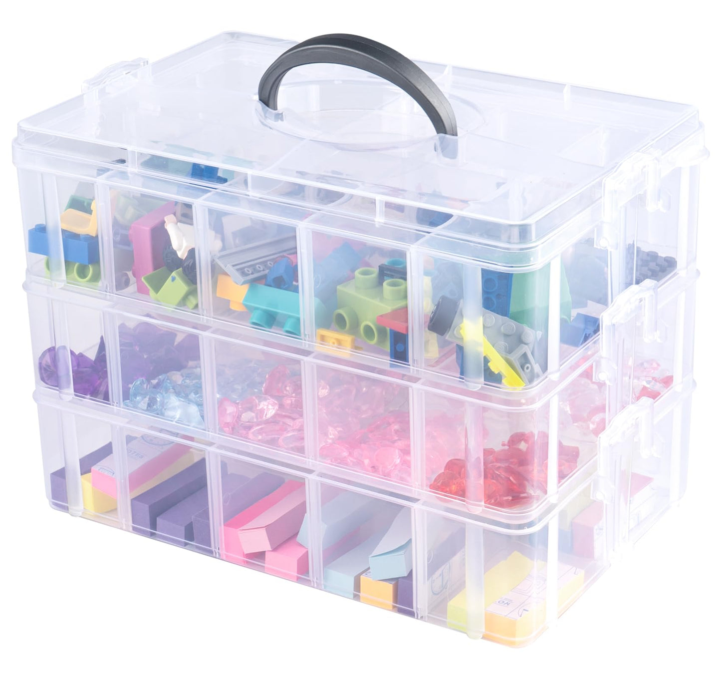 Anstore Storage Box with Compartments, Reinforced 3-Tier Clear Plastic Craft Storage Box with Lids, Practical Sorting Box for Crafts, Jewelry, Toy building blocks(Medium) Upgraded Medium