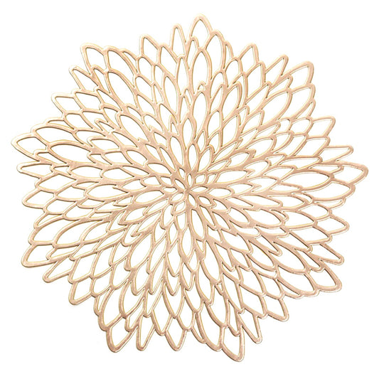 HEYOMART PVC Placemats Sets of 6 Round Leaf Place Mats Washable Heat Resistant Vinyl Table Mats for Morden Kitchen Dining Table Wedding Accent Centerpiece Placemat, Gold 6 Pack