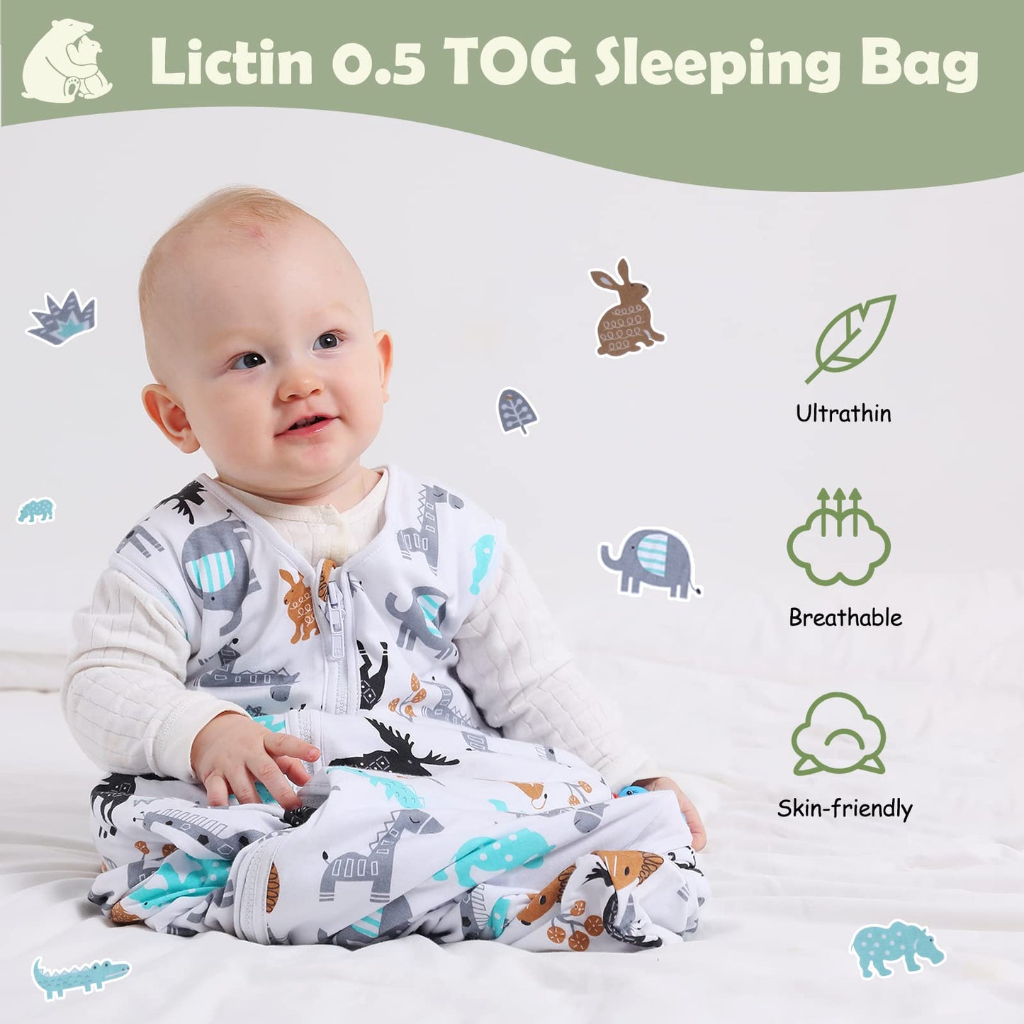 Lictin Baby Sleeping Bag 0.5 Tog - Baby Wearable Blanket Sleeping Sack Baby 2pcs Baby Swaddle Sack Blanket Sack with Adjustable Length 90-110cm for Infant Toddler 18 to 36 Months 18-36 Months (Pack of 1)