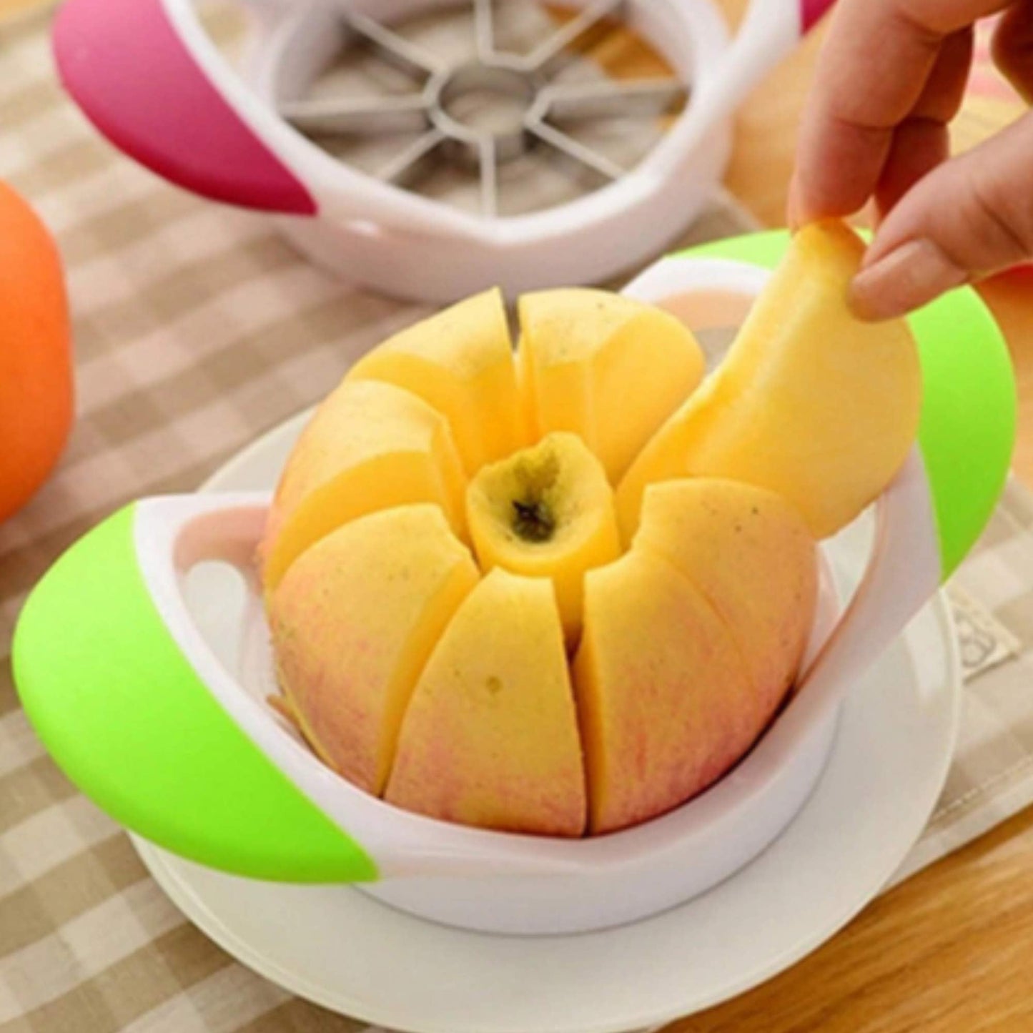 ARSUK Apple Slicer - 3 in 1 Corer Cutter and Peeler with 8 Stainless Steel Blade - Core Remover Tool & Press Machine - Fruit Cut Decore Cutters Corers Slices Green