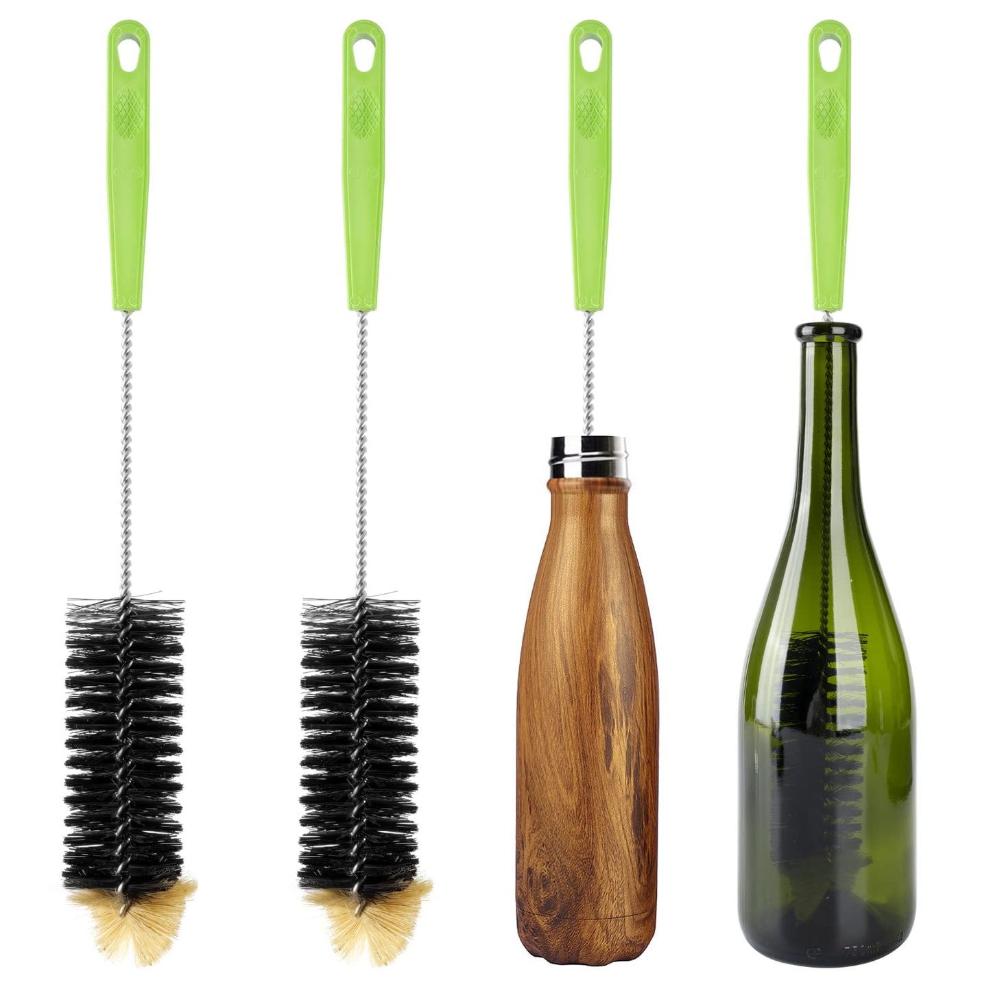 Bottle Brush,Long Bottle Cleaning Brush 17" Extra Long Brush for Washing Narrow Neck Beer, Wine,Tea Coffee Cup,Kombucha,Water Bottles,Decanter,Narrow Neck Brewing Bottles,Flexible Bendable Brushes A-black