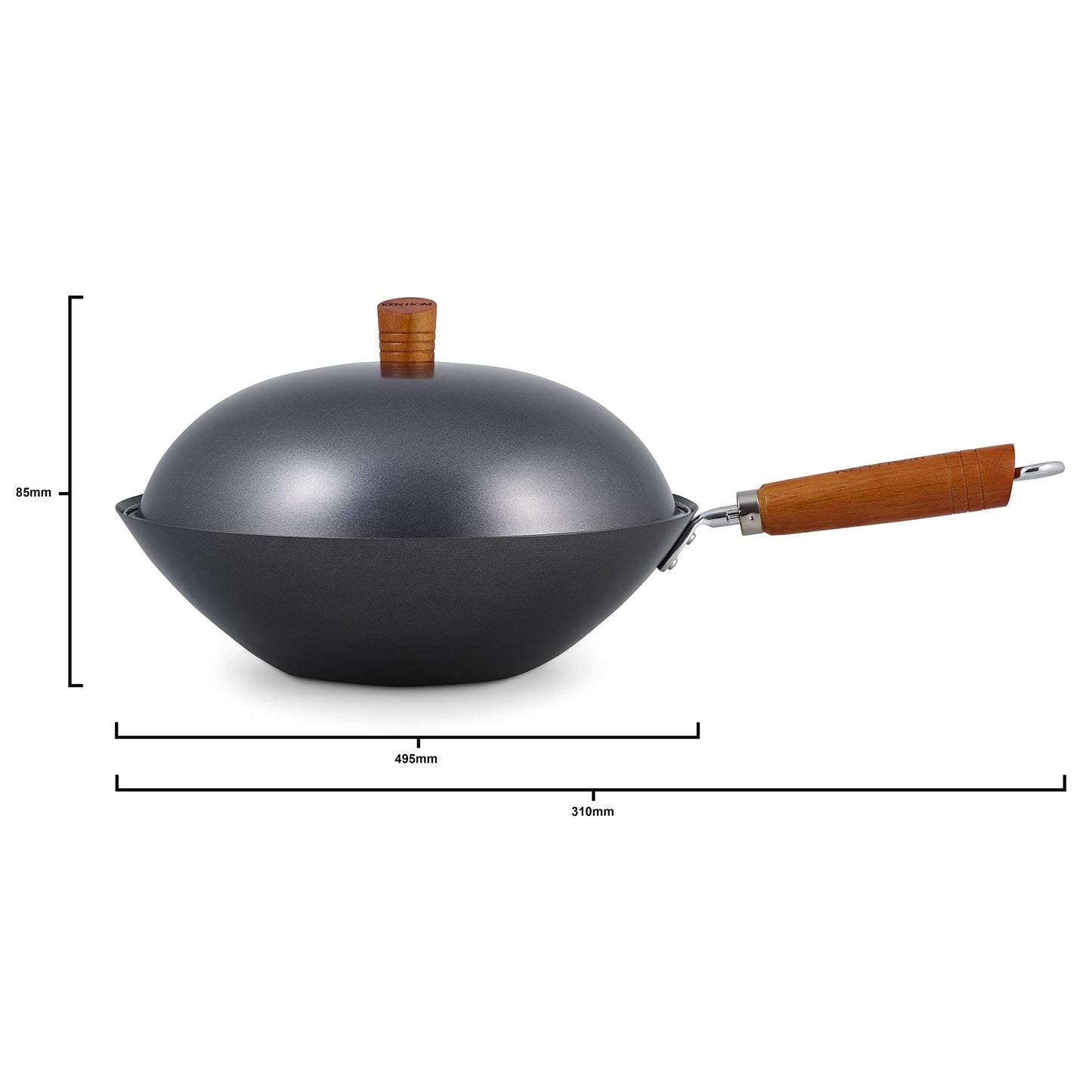 Ken Hom Carbon Steel Wok Set, 31cm, Classic, Non-Induction/Wooden Handle/Flat Base Pan, Includes Wok Pan with Lid, Wooden Wok Utensils and Recipe Book, KH331051 Classic Wok Set