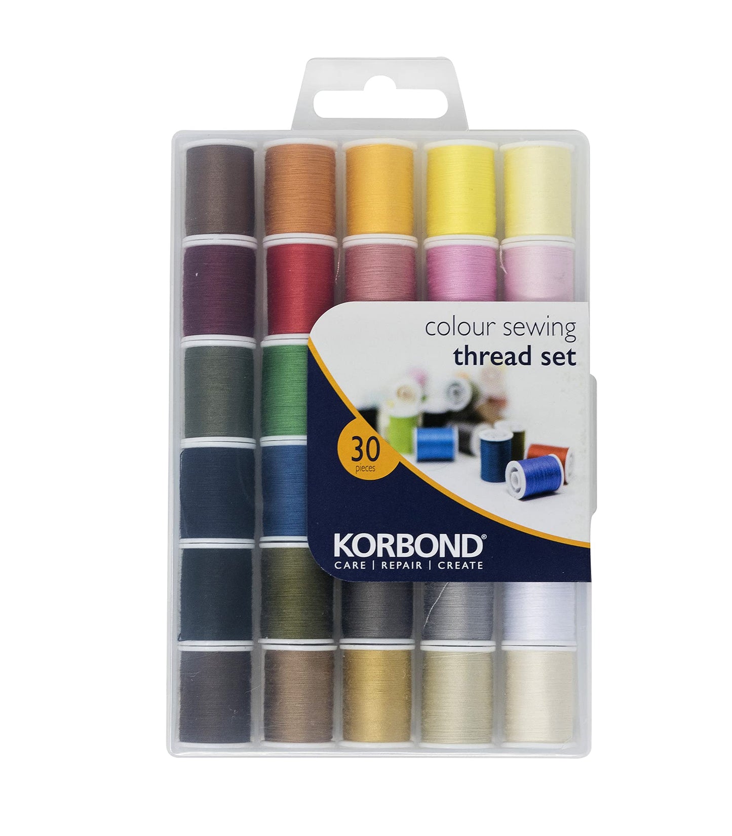 Korbond All Purpose Thread Set - 1350m Total Polyester Sewing Thread - 30 Colours x 45m - Hand and Machine Sewing and Crafting Thread Complete Thread Set