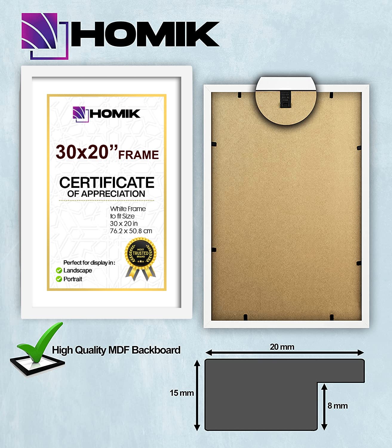 HOMIK 30 x 20 inch White Photo Picture Display Frame With Elegant Classic Design - Home Décor Frame Perfect For Gifting