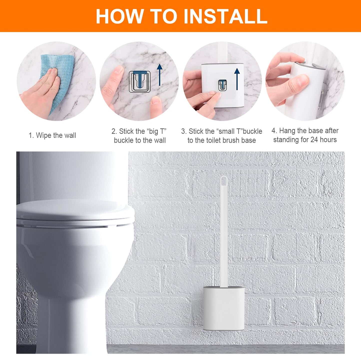 Ibergrif M34151-3 Toilet Brushes & Holders, Deep Cleaner Silicone Toilet Brush, Flat Toilet Brush with Long Handle, Quick Drying Loo Brush and Holder for Bathroom, Base Flooring/Wall Mounted, White style 3 Single