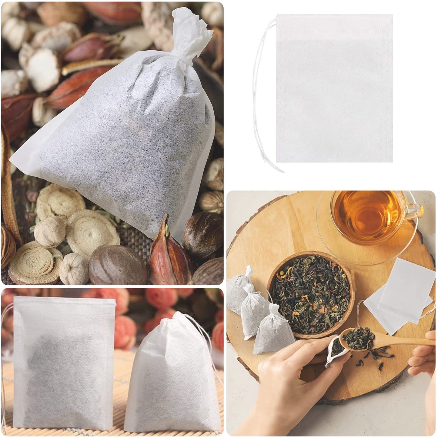 200PCS Disposable Tea Filter Bags, Carehabi Empty with Drawstring, for Loose, Muslin Bag (6 x 8 cm) 200pcs