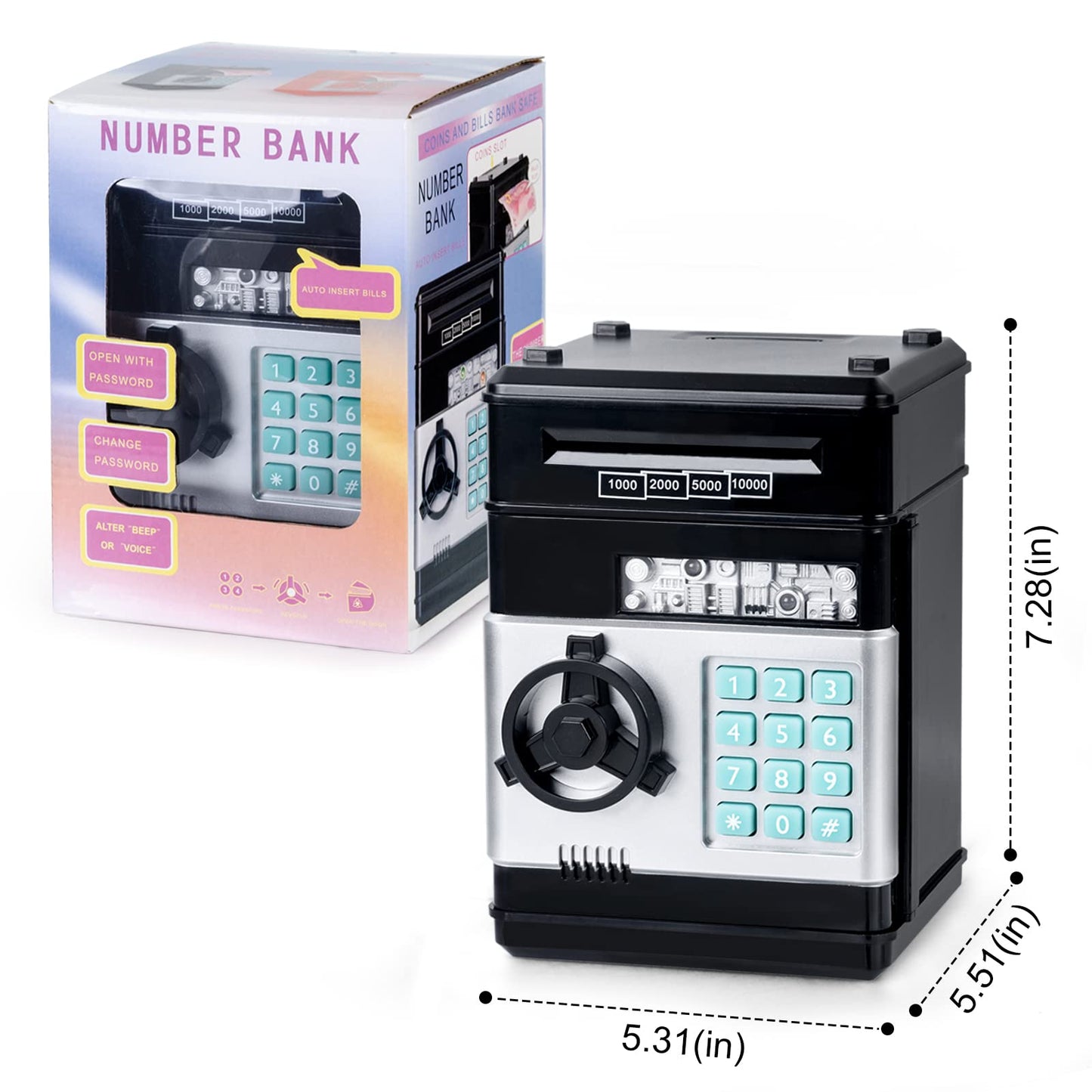 Highttoy Money Box for Kids Ages 3-12,Electronic ATM Money Safe for Kids Money Bank Piggy Bank for Boys Girls ATM Password Money Safe Savings Money Box for Girls Boys Kids Birthday Favors Black