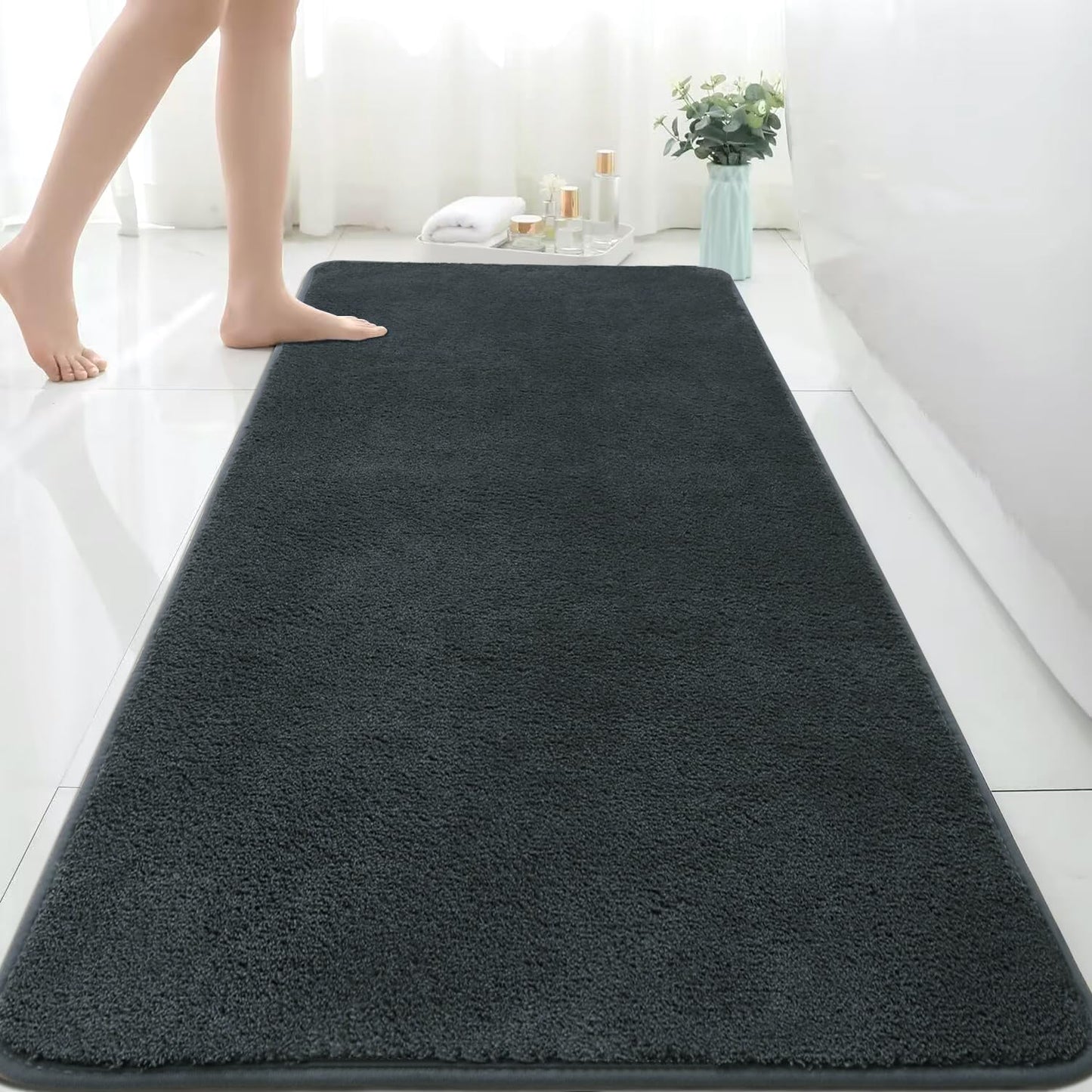 Extra Large Bath Mat 150x60 cm Microfiber Bath Mats for Bathroom Absorbent Bathroom Rug Non-slip Anti Mould Bathroom Mat, Machine Washable Rugs for Bedroom Bathroom, Long Grey Bath Mat Gray 60 x 150 cm