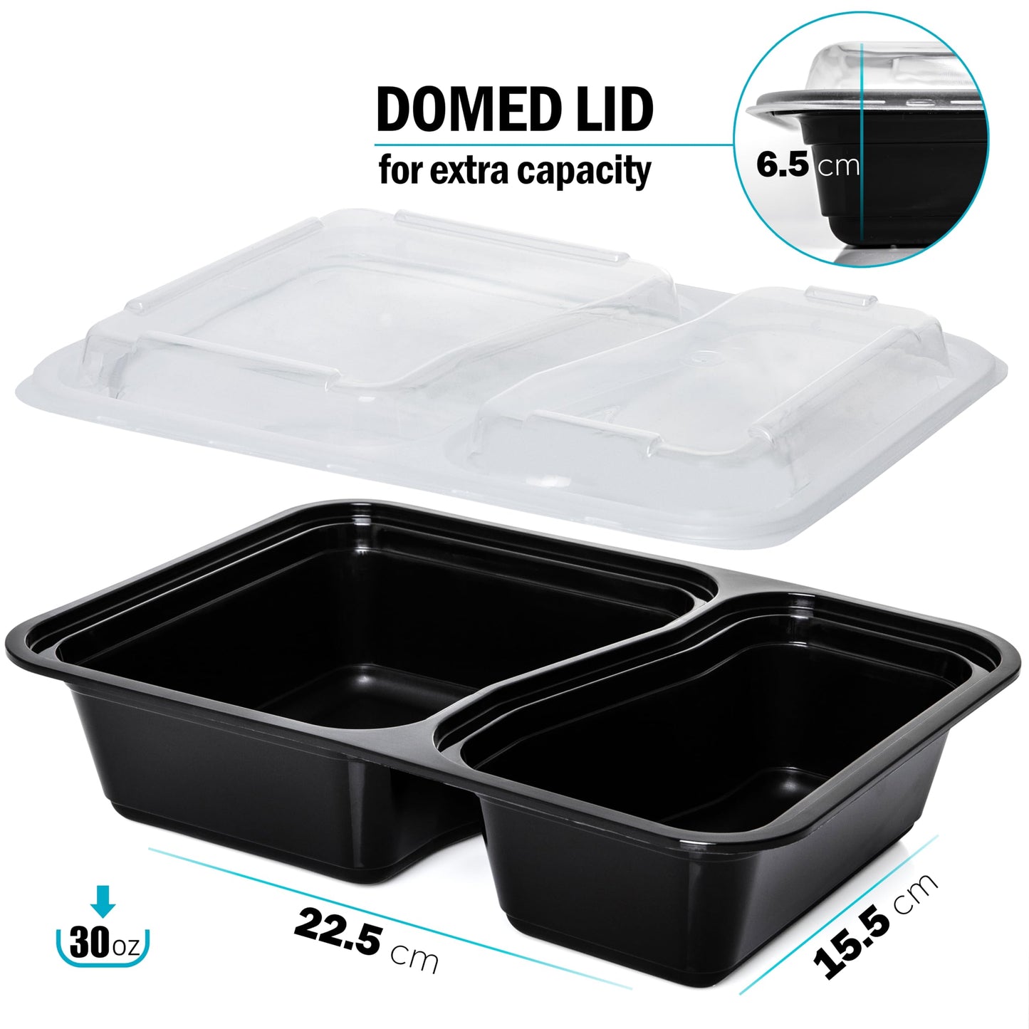 2 Compartment Meal Prep Containers - Reusable BPA Free Plastic Food Storage Trays with Airtight Lids - Microwavable, Freezer and Dishwasher Safe - Stackable Bento Lunch Boxes – [10 Pack, 30 oz] 10