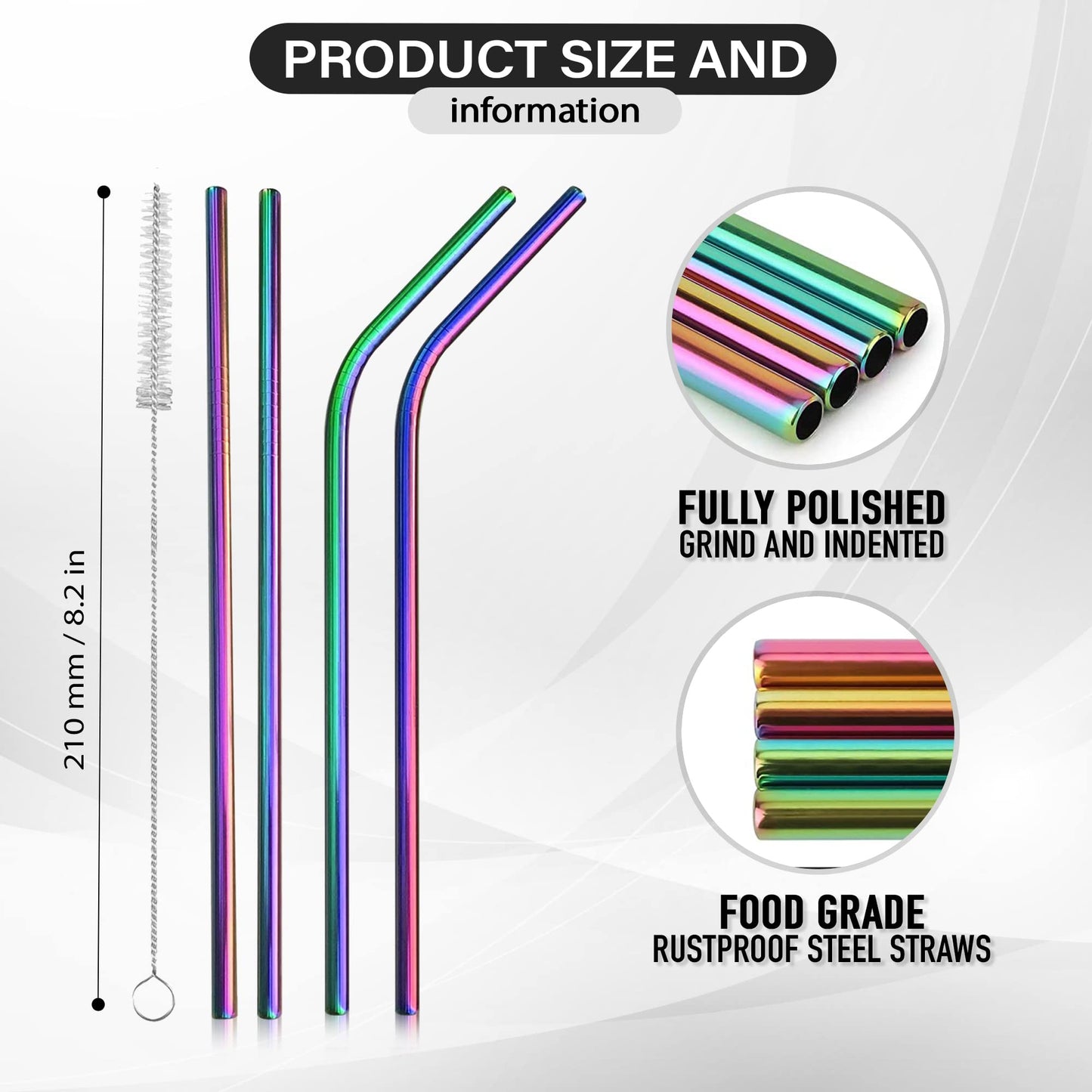 iShop Metal Straws – Reusable Straws Set of 4 Rainbow – Drinking Straws with Straw Cleaner – Eco-Friendly FDA BPA Free – Includes Cleaning Brush and Travel Pouch – Ideal for Travel, Home Use