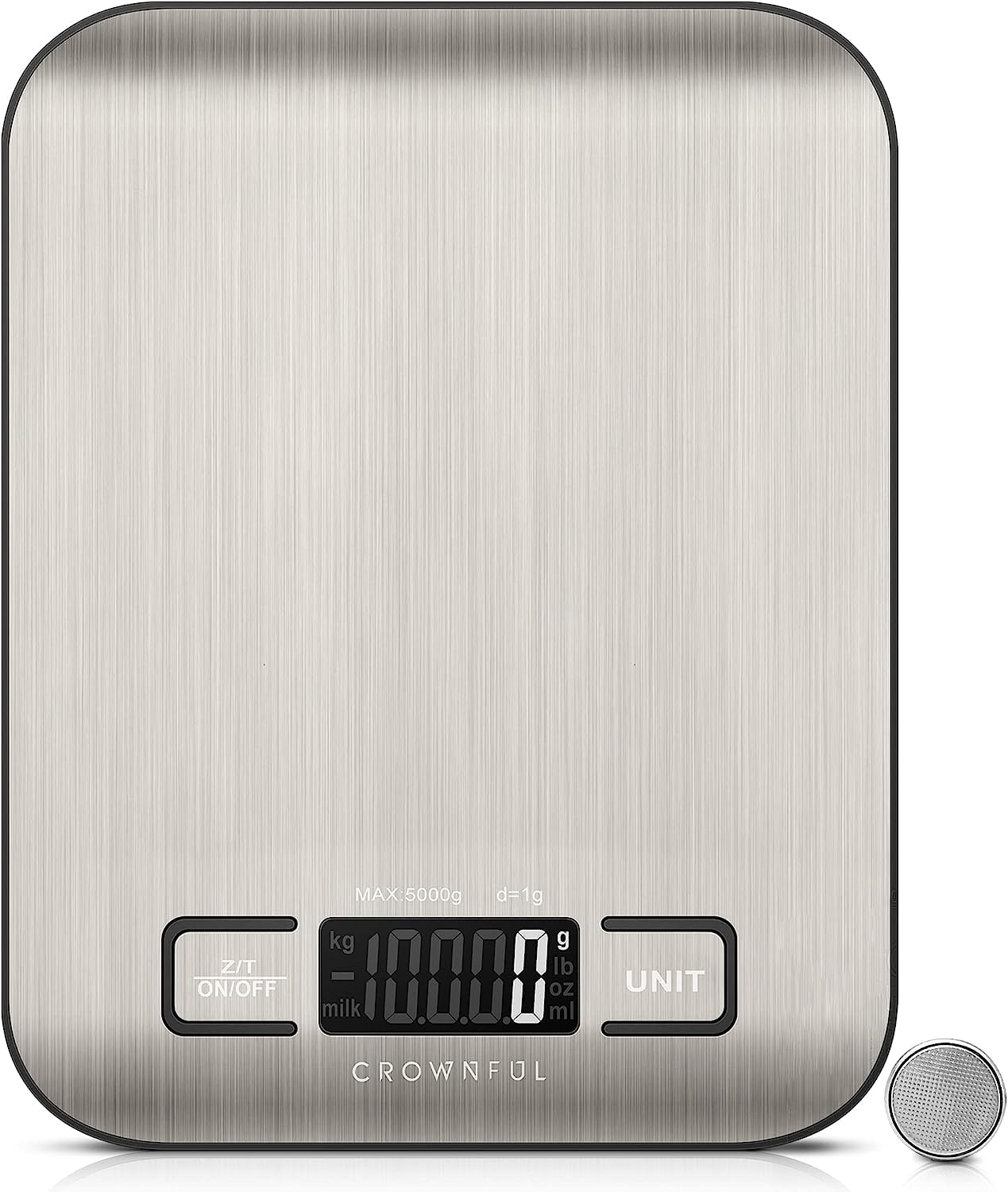 CROWNFUL Food Scale, Digital 11lb Kitchen Scale with Batteries, 5 Units with Tare Function, Weight Grams and Ounces for Cooking and Baking