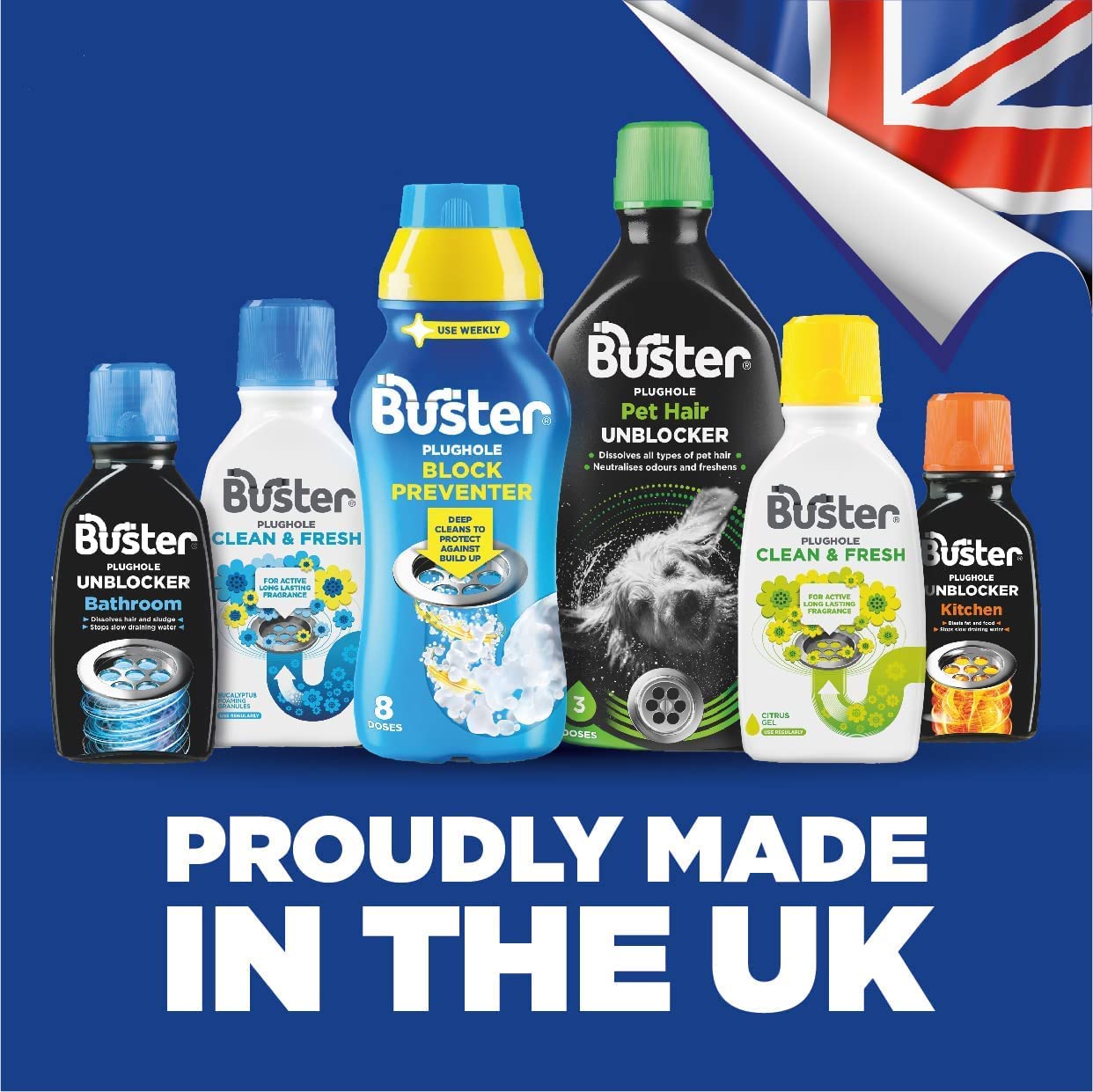 Buster Bathroom Sink Unblocker, 300ml, Pack of 3, Unblock Hair & Sludge from Showers, Baths & Sinks – Fast-Acting Plughole Unclogger, Clears Blockages & Slow-Draining Water