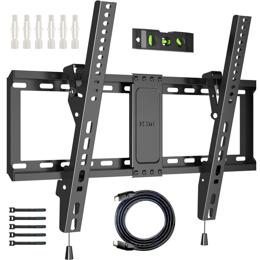 BONTEC TV Wall Bracket for Most 37-82 Inch LED LCD Plasma Flat Curved TVs, Tilt TV Wall Mount with Max. VESA 600x400mm, Up to 60kg, Bubble Level, 1.8m HDMI Cable and Cable Ties included