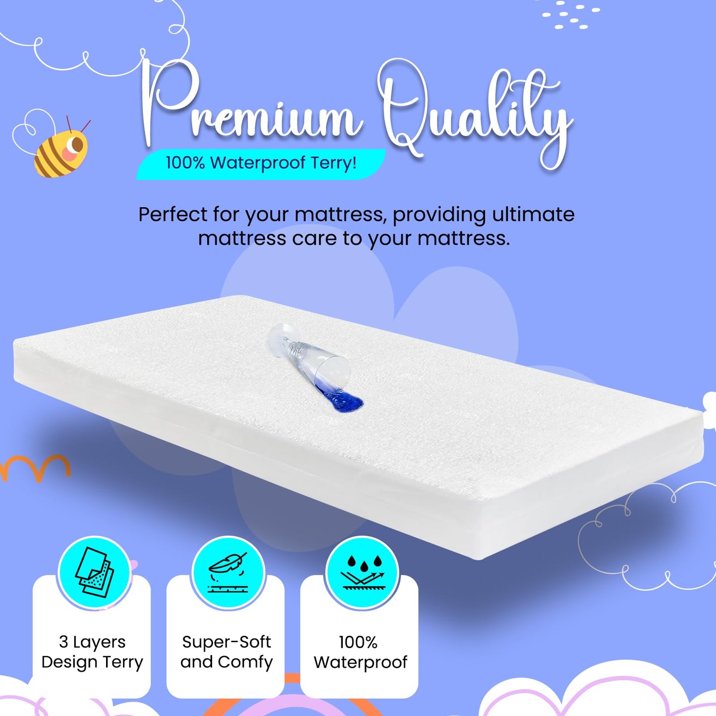 Linens World 100% Cotton Cot Bed Waterproof Mattress Protector-Non-Allergenic & Breathable-Toddler Bed Mattress Protector Non-Noisy Washable Waterproof Cot Bed Mattress Protector (70 x 140cm) Cot (70x 140+30)