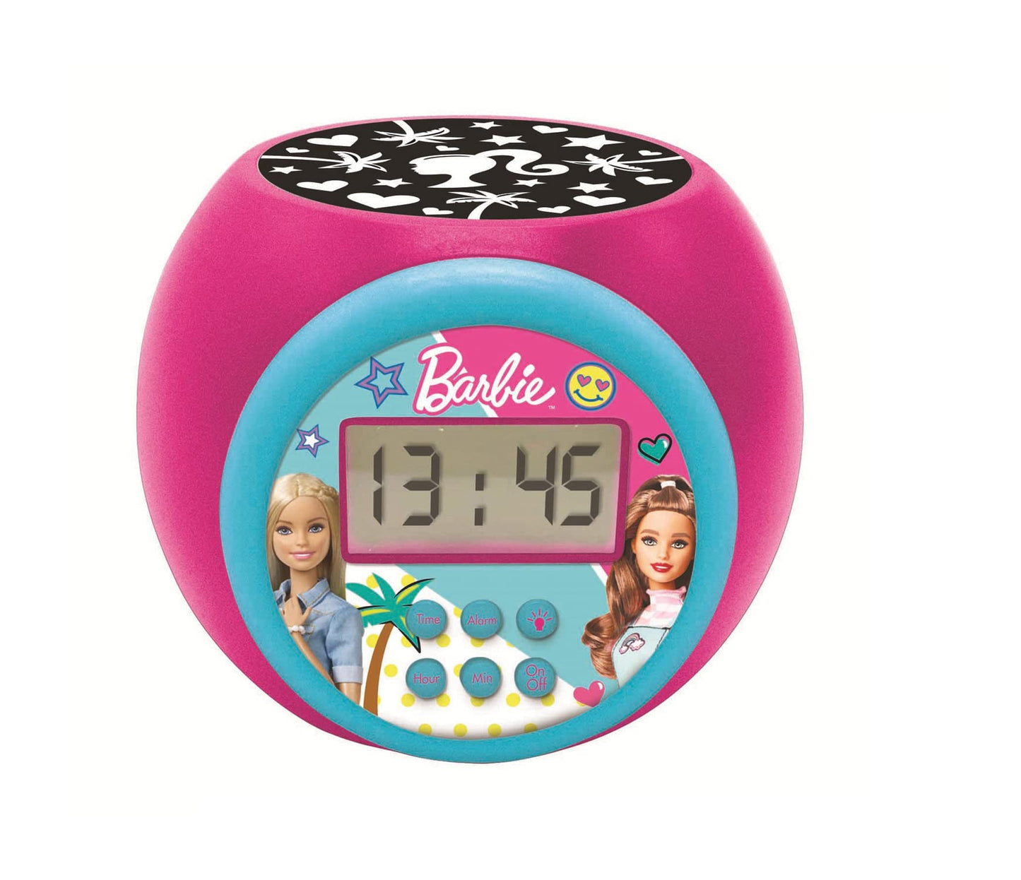 LEXIBOOK Projector Clock Barbie with Snooze Alarm Function, Night Light with Timer, LCD Screen, Battery Operated, Pink