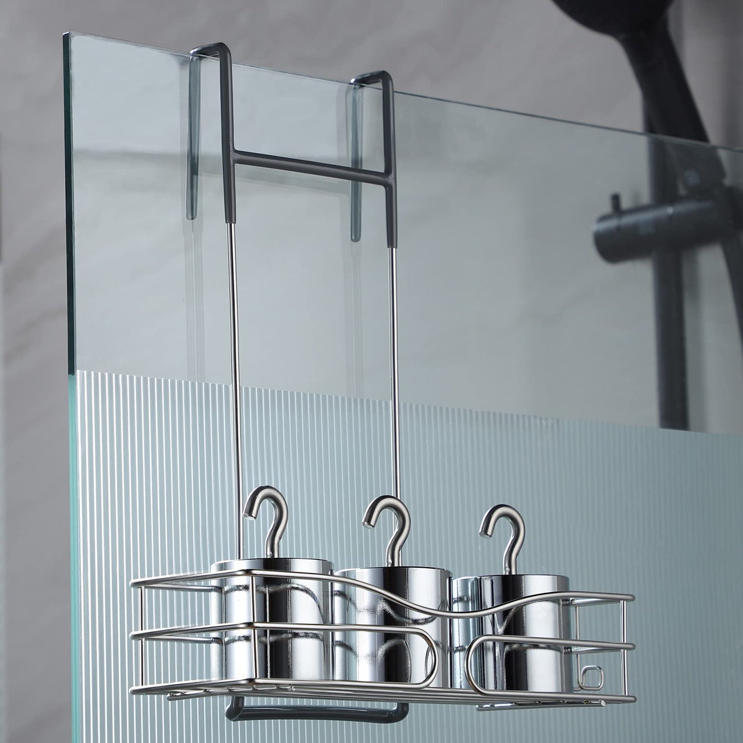 Cooeco Shower Caddy Hanging - Rustproof Shelf Storage Stainless Steel Organizer Bathroom Shampoo Holder over the Door with 2 Hooks one-tier Silver